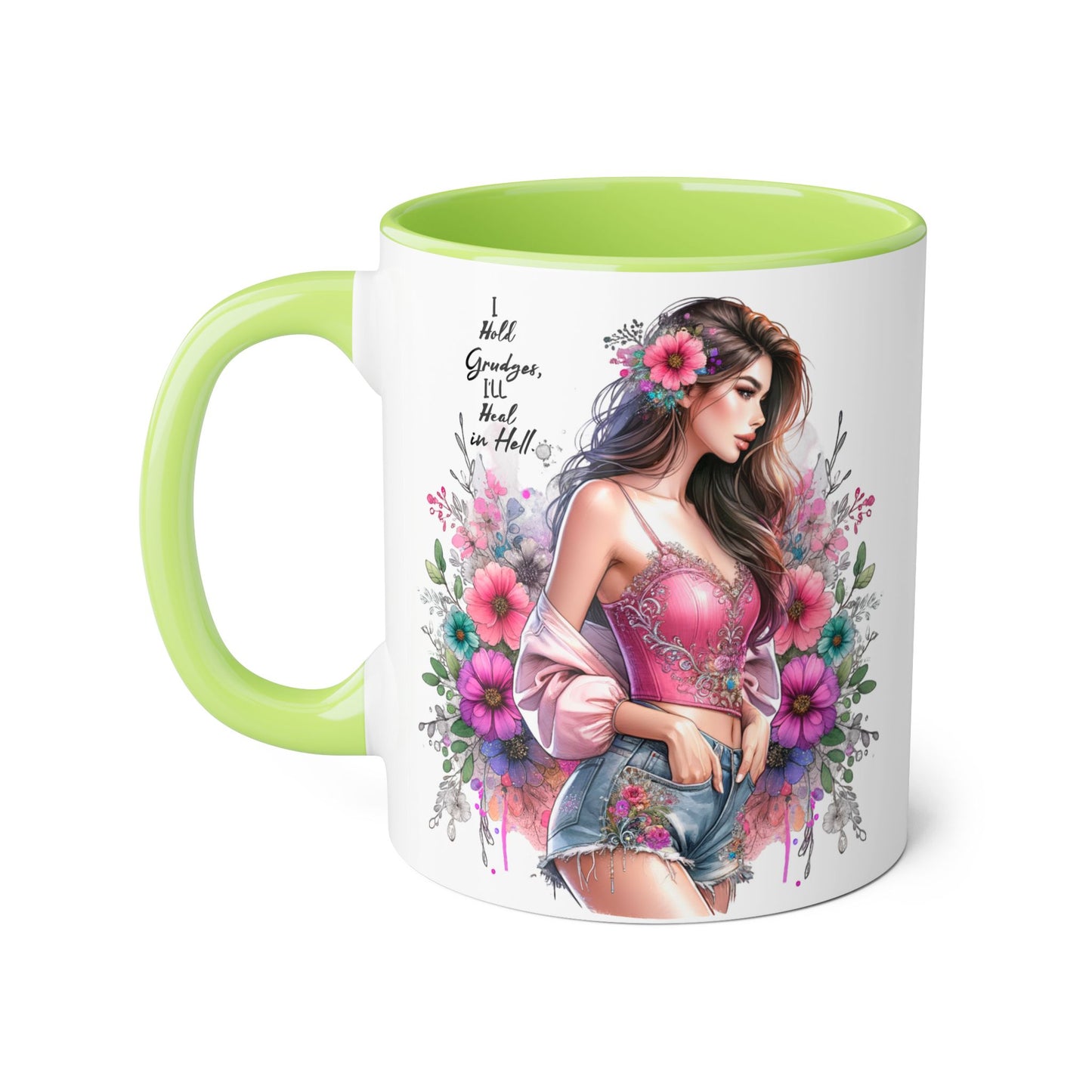 I Hold Grudges, I'll Heal in Hell Humoristic Floral Accent Mug