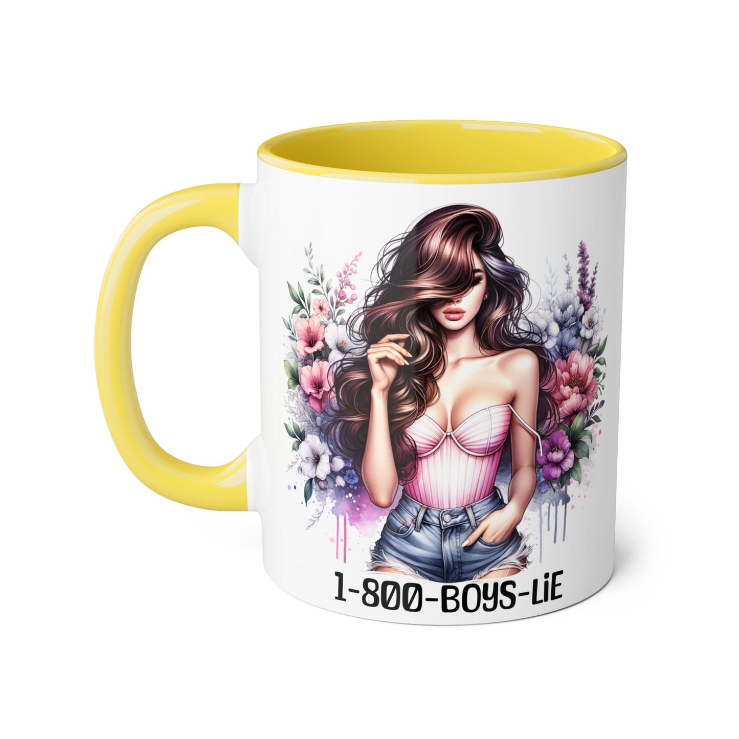 Chic Floral Coffee Mug - 1-800-BOYS-LIE, Trendy Gift for Her, Cute Floral Accent Mug, Coffee Lover's Gift, Girlfriend Mug