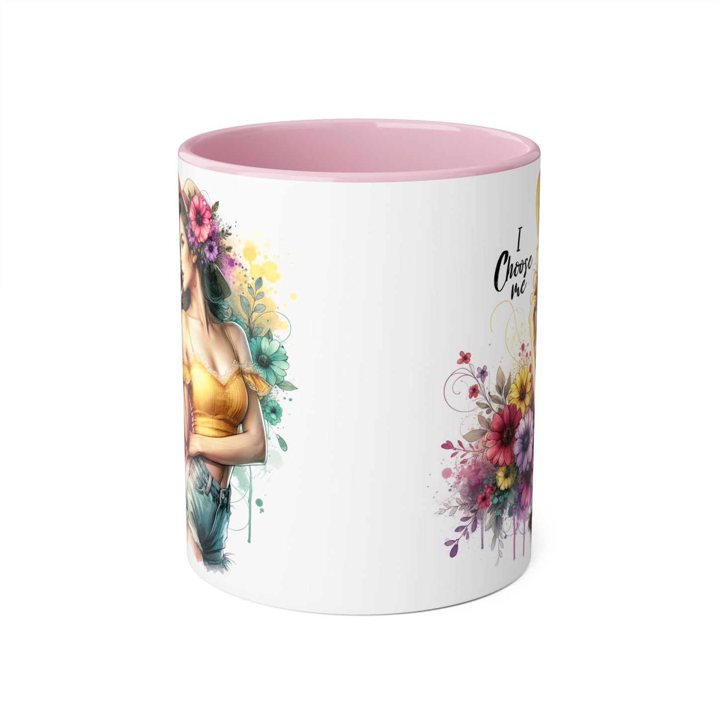 I Choose Me Chic Floral Accent Mug, Inspirational Gift for Her, Coffee Tea Lover, Birthday Present, Colorful Art Mug