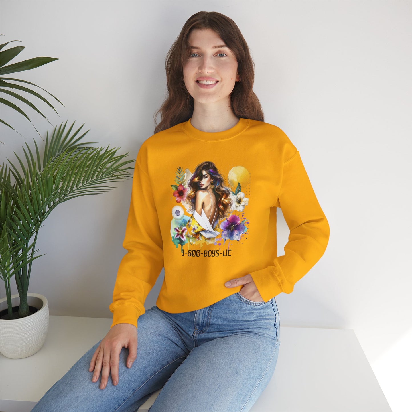 1-800-Boys-Lie Bohemian Floral Crewneck Sweatshirt, Trendy Oversized Sweater, Unique Gift for Her, Cozy Fall Apparel, Birthday & Casual Wear