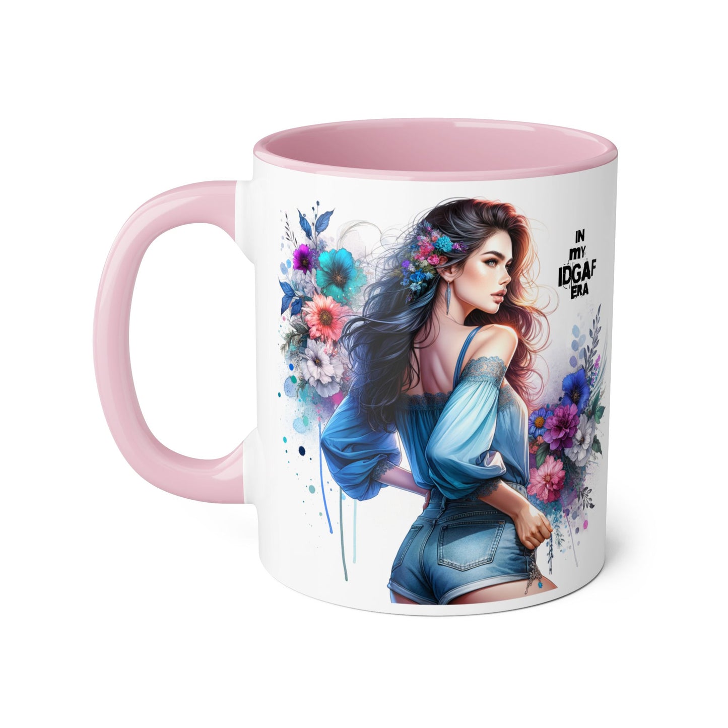 Bold Floral Accent Mug, 11oz | In My IDGAF Era, Ideal for Coffee Lovers, Gift for Her, Boho Decor, Motivational Gift