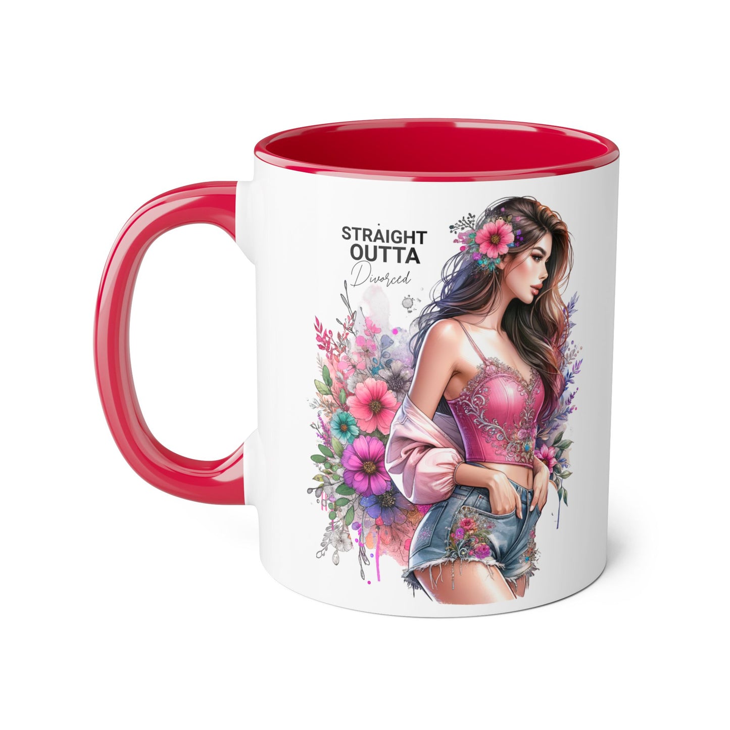 Straight Outta Divorced Humoristic Floral-Inspired Accent Mug, Perfect for Gifts, Home Decor, Coffee Lovers, Tea Enjoyers