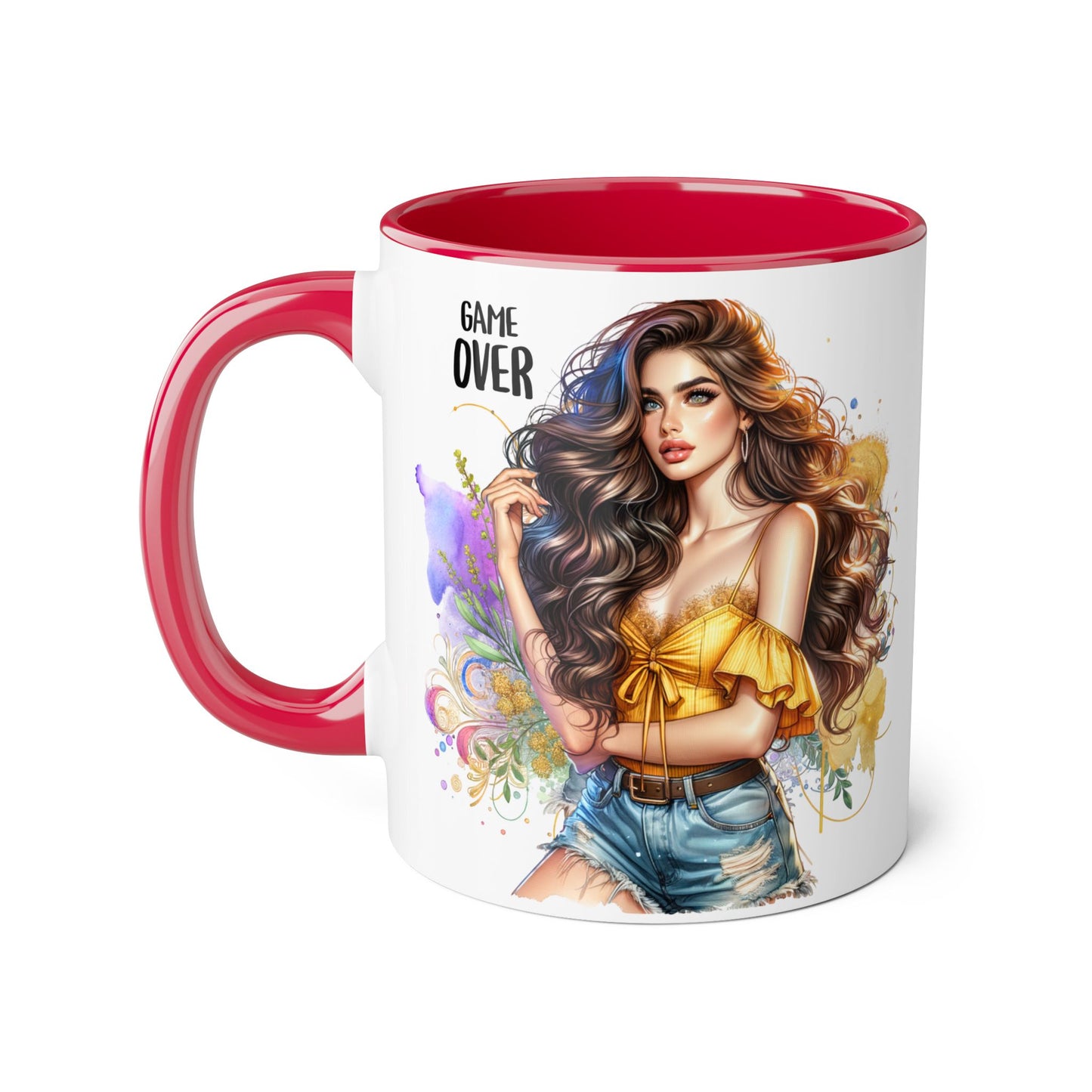 Game Over Accent Mug, 11oz Coffee Cup for Gaming Lovers, Unique Gift for Her, Fun Drinkware for Celebrations, Stylish Tea Mug