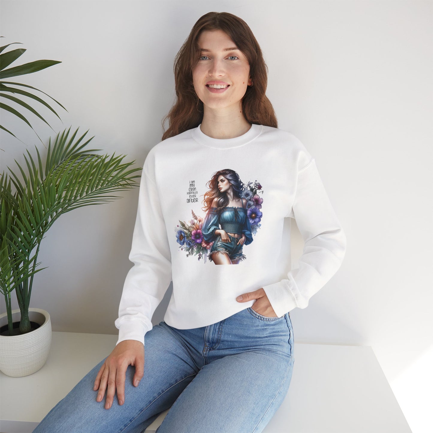 I Am My Own Happily Ever After Floral Aesthetic Crewneck Sweatshirt - Cozy Style for Women, Fashion Top, Gift Idea, Floral Sweatshirt, Spring/Summer Wear