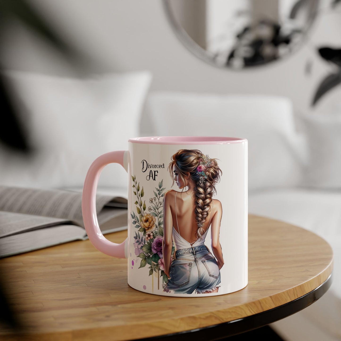 Divorced AF Floral Accent Mug - Perfect Gift for Friends, Coffee Lovers, Humor, Self-Care, Divorce Parties
