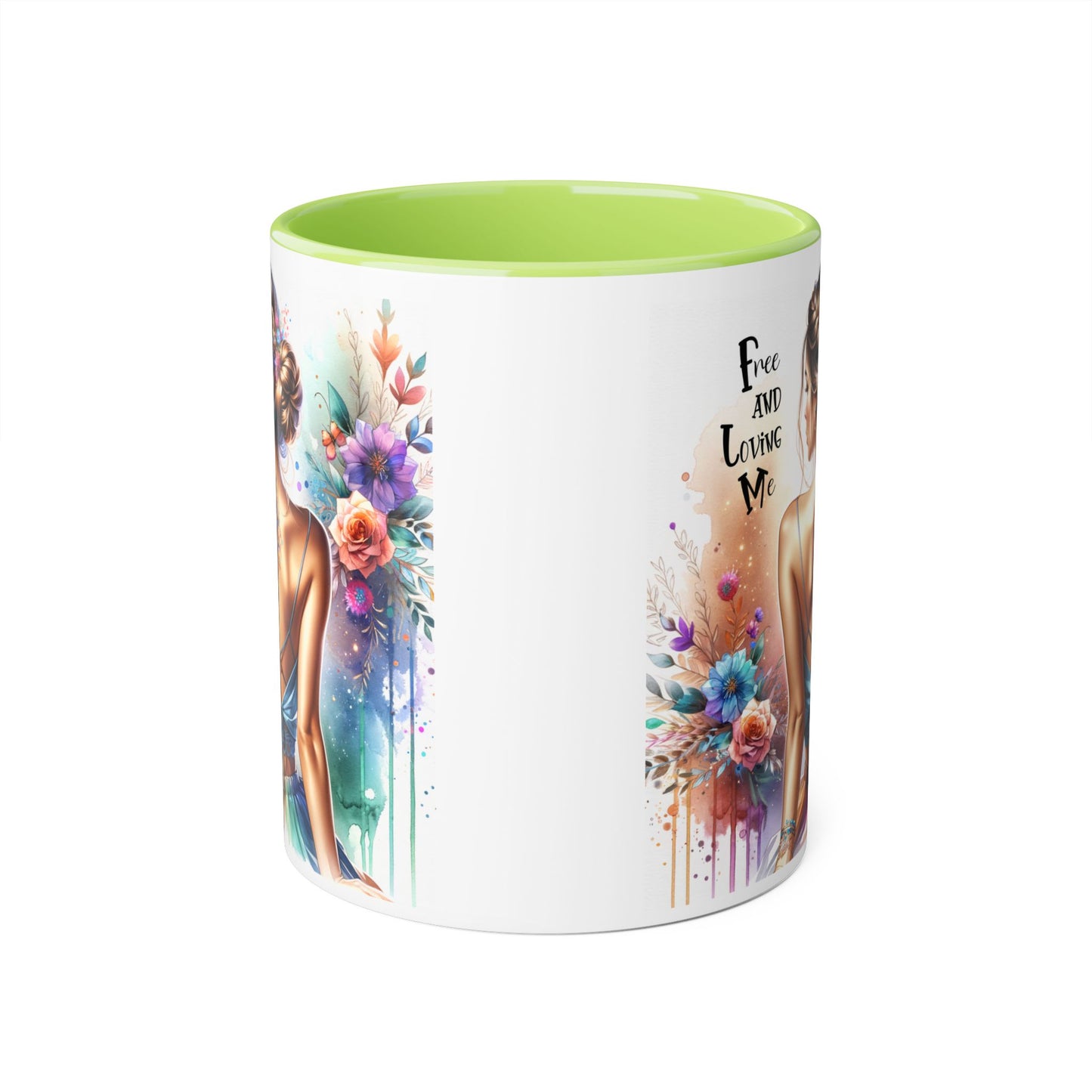 Artistic Floral Accent Mug, Free and Loving Me Ceramic Coffee Cup, Inspirational Gift, Unique Drinkware, Bohemian Style Mug