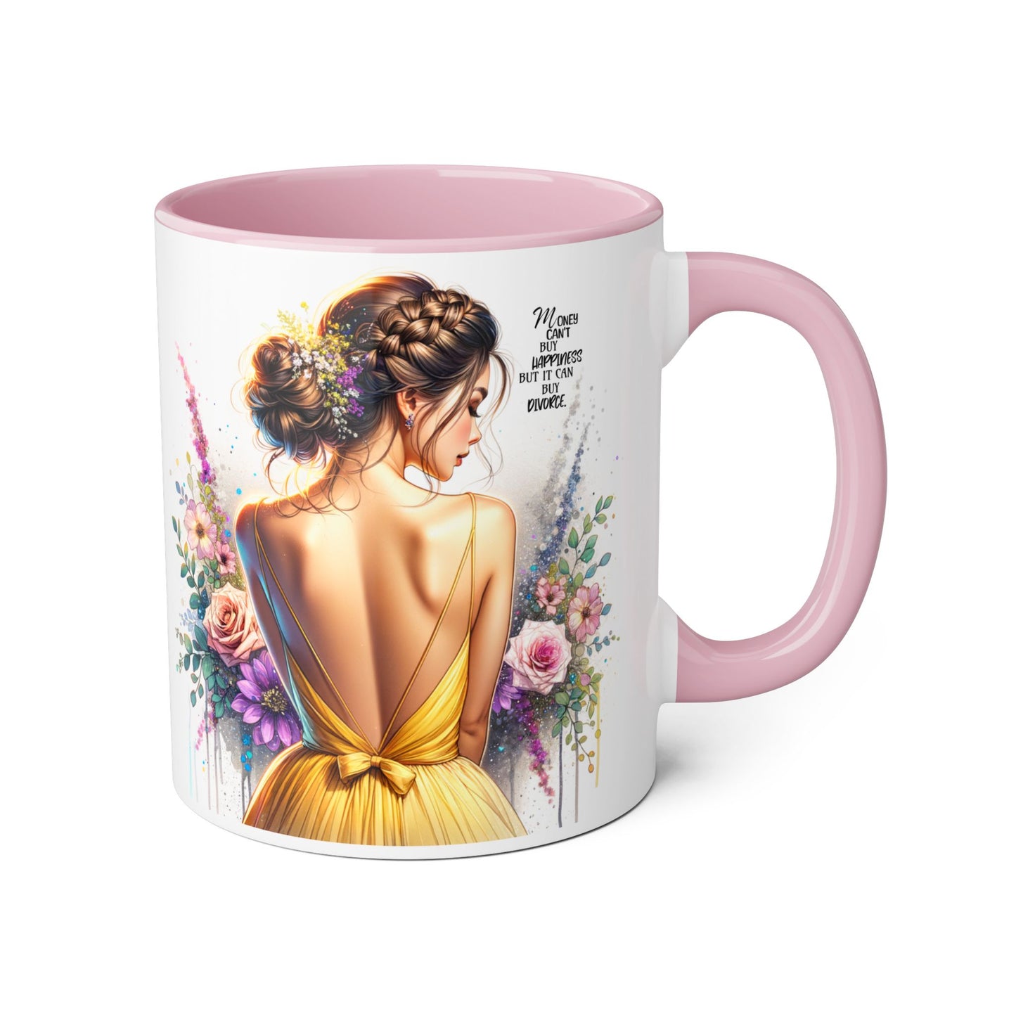 Money Can't Buy Happiness But It Can Buy Divorce Humoristic Elegant Floral Accent Mug, Gift for Her, Coffee Lover, Inspirational Coffee Cup, Birthday Gift Idea, Unique Home Decor
