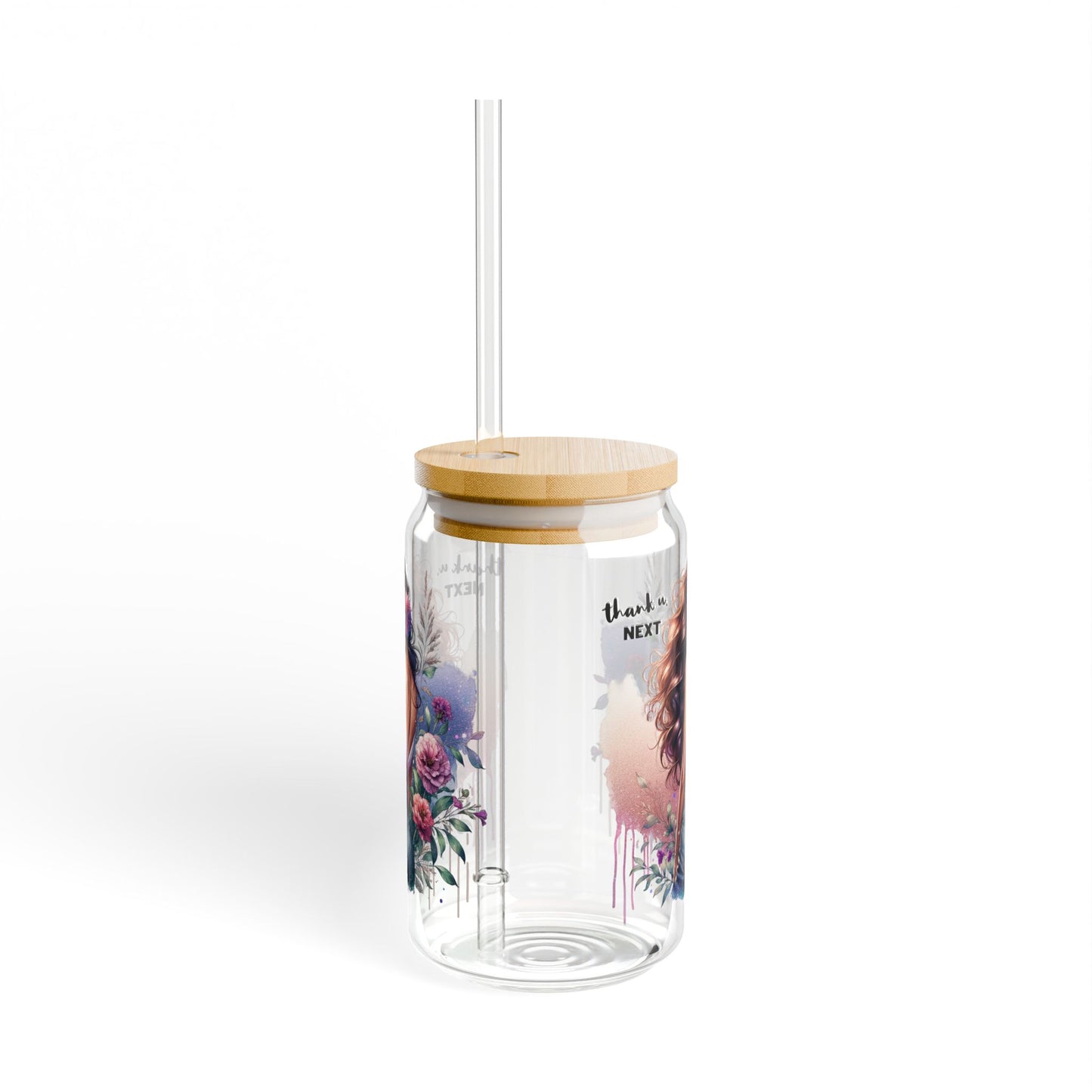 Thank U, Next Bohemian Sipper Glass, Floral Drinkware, 16oz Fashion Mug, Gift for Her, Reusable Straw Cup, Summer Vibes, Eco-Friendly Beverage Container