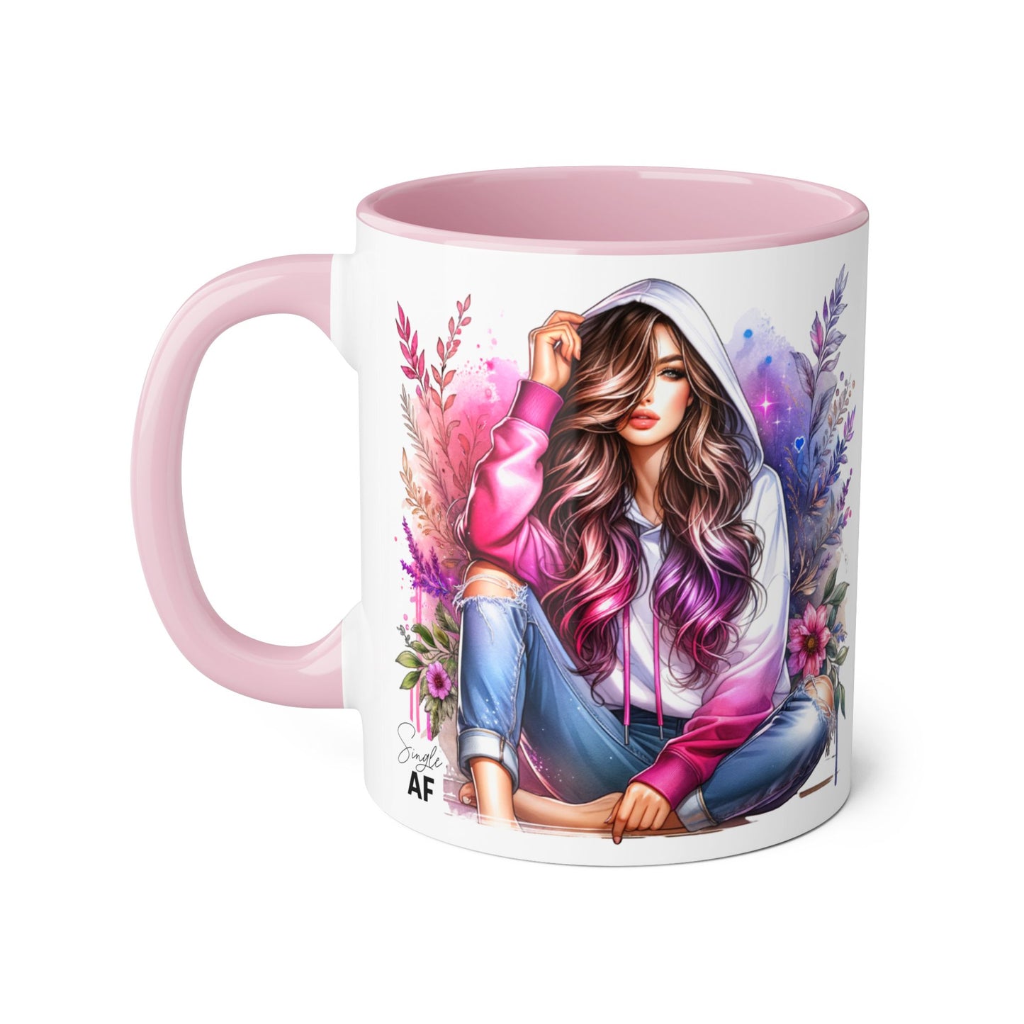 Single AF Stylish Accent Mugs for Coffee Lovers, Floral Art, Inspirational Gift, Appreciation Gift, Home Decor, Unique Mug Design
