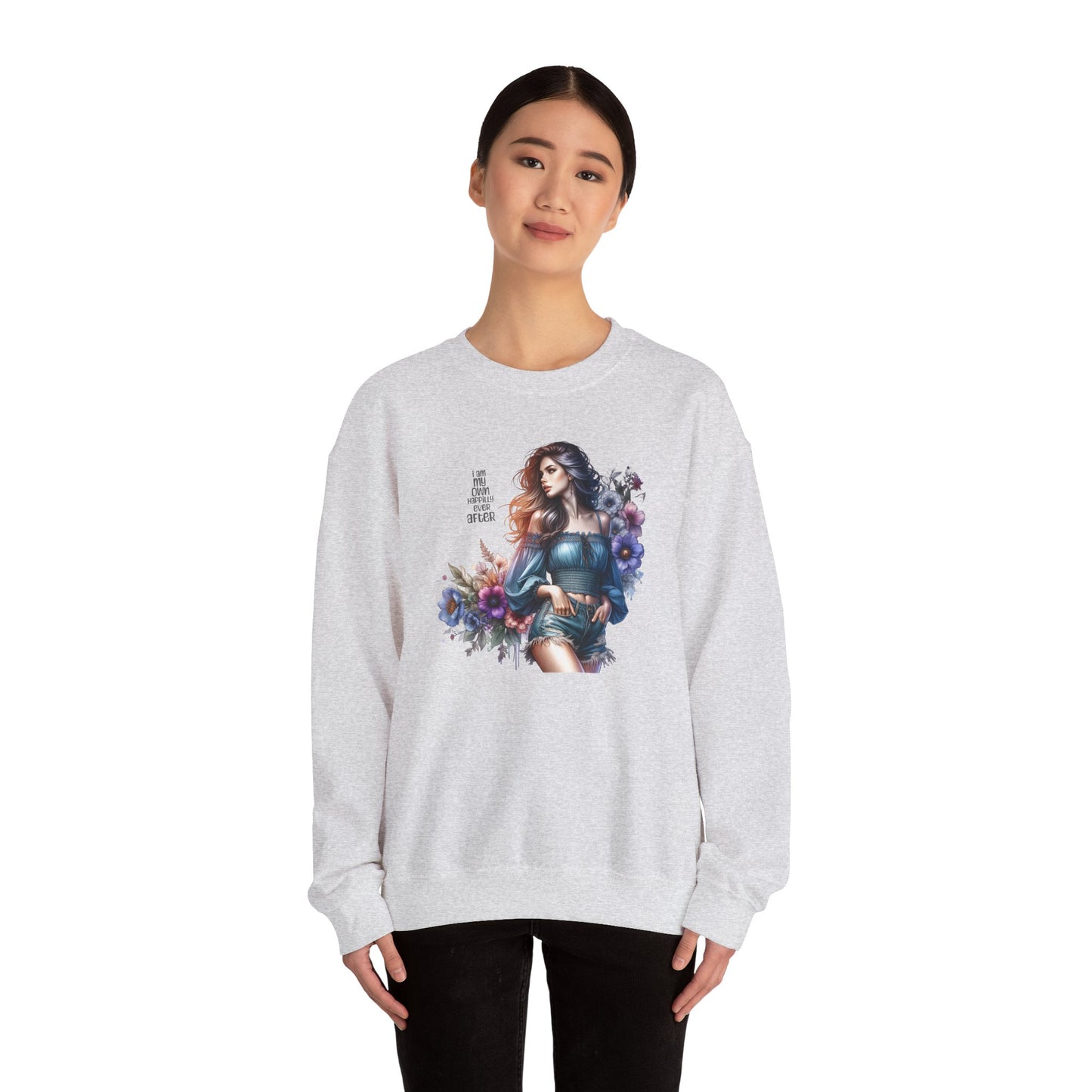 I Am My Own Happily Ever After Floral Aesthetic Crewneck Sweatshirt - Cozy Style for Women, Fashion Top, Gift Idea, Floral Sweatshirt, Spring/Summer Wear