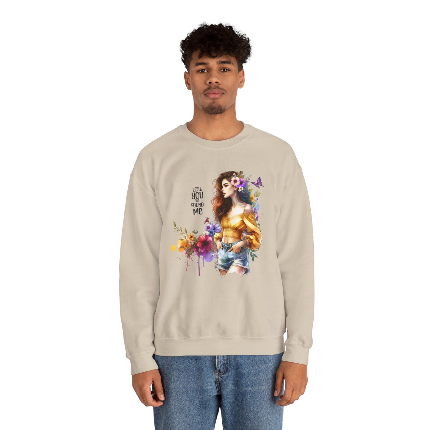 Lost You And Found Me Floral Art Crewneck Sweatshirt, Cozy Unisex Sweater, Gift for Her, Spring Fashion, Inspirational Quote Apparel
