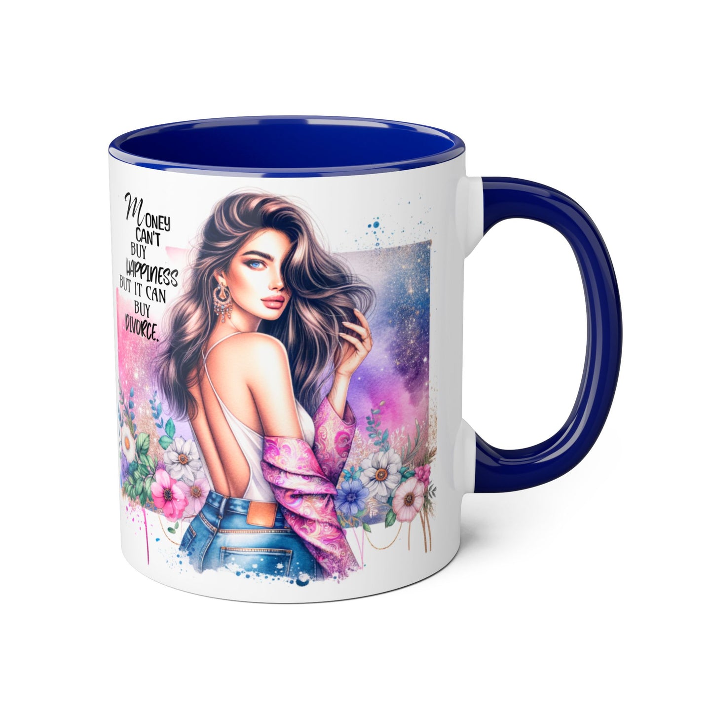 Money Can't Buy Happiness But It Can Buy Divorce Humoristic Empowerment Mug for Self-Love, Coffee Cup, Birthday Gift, Inspirational Decor, Divorce Gift, Floral Design