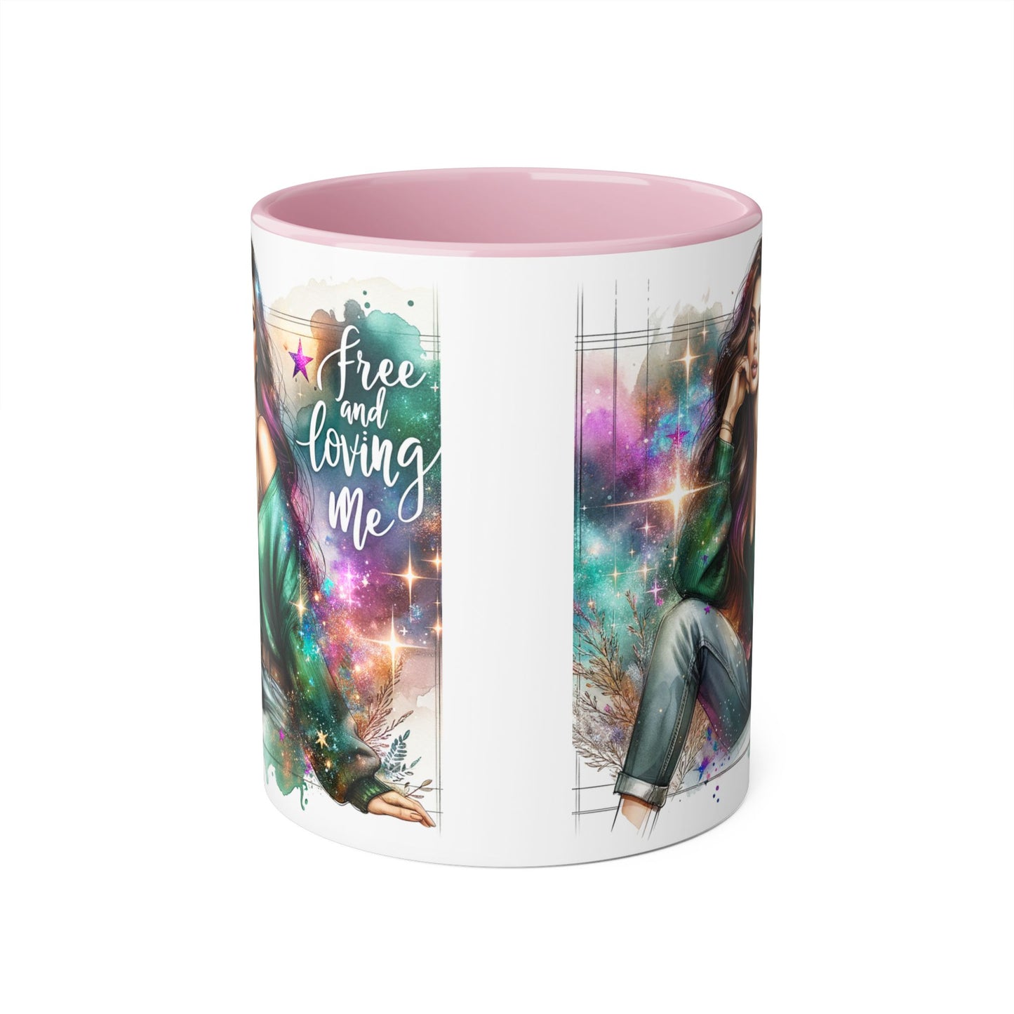 Mystical Art Accent Mug - Free and Loving Me, Unique Gift, Coffee Lover, Inspirational Decor, Fantasy Themed
