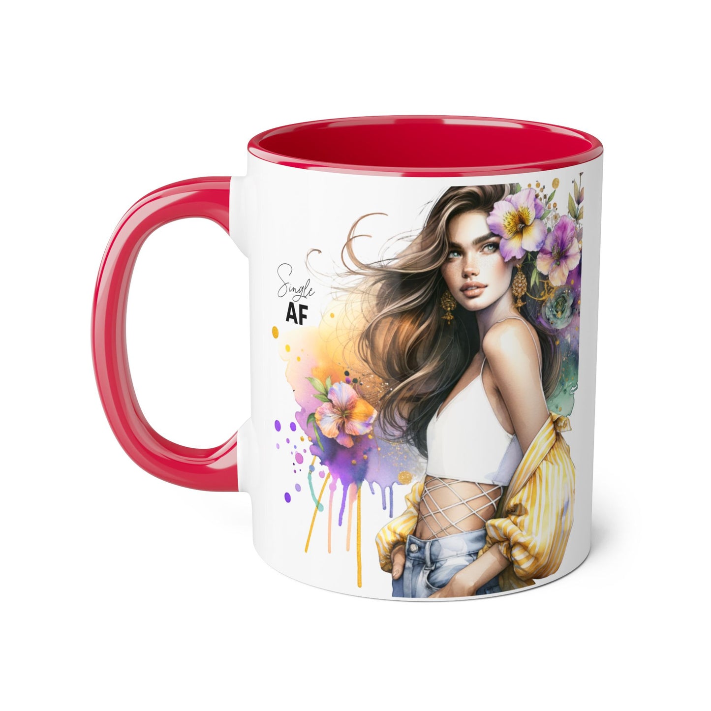 Single AF Chic Accent Mugs with Floral Art, Stylish Coffee Cups, Trendy Tea Mugs, Gift for Her, Motivational and Inspiring Drinkware