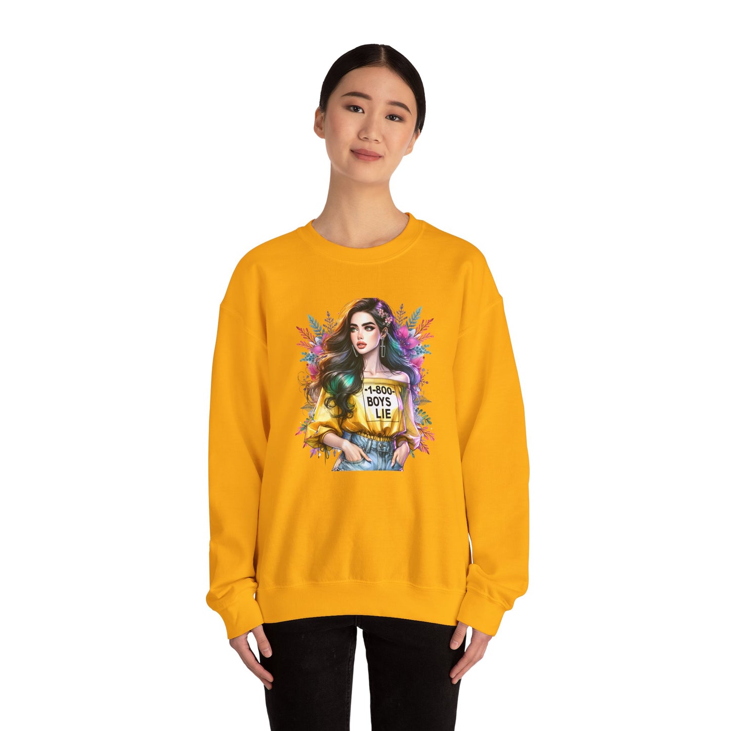 1-800-Boys-Lie Colorful Graphic Crewneck Sweatshirt - 'Boys Lie' Design, Unisex Sweatshirt, Trendy Gift, Casual Wear, Comfortable Outfit