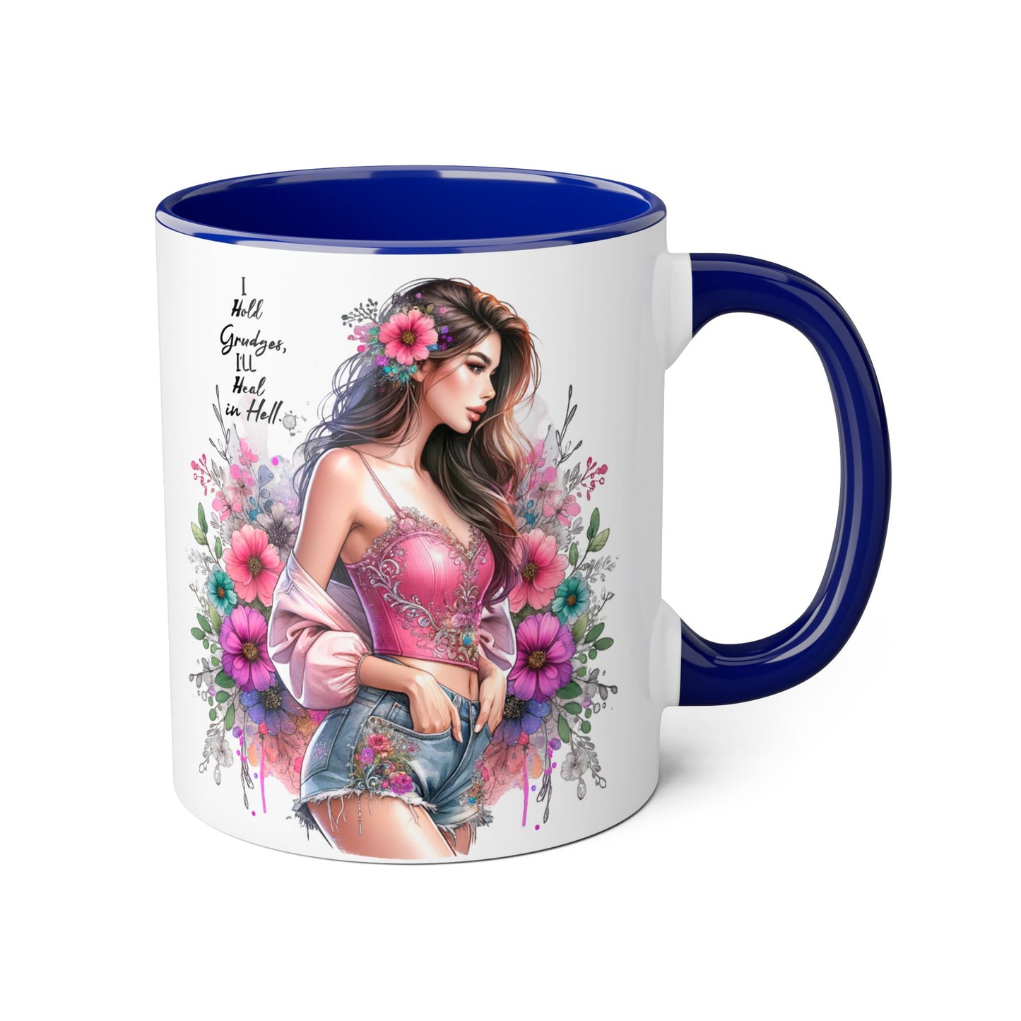 I Hold Grudges, I'll Heal in Hell Humoristic Floral Accent Mug