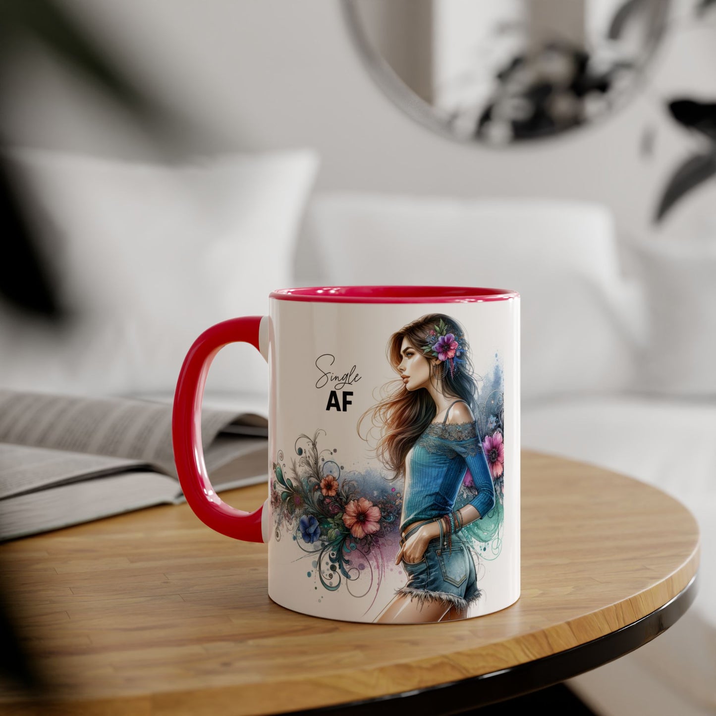 Stylish Accent Mug, Coffee Lover Gift, Floral Design Mug, Trendy Drinkware, Unique Gift for Her, Simple AF Mug