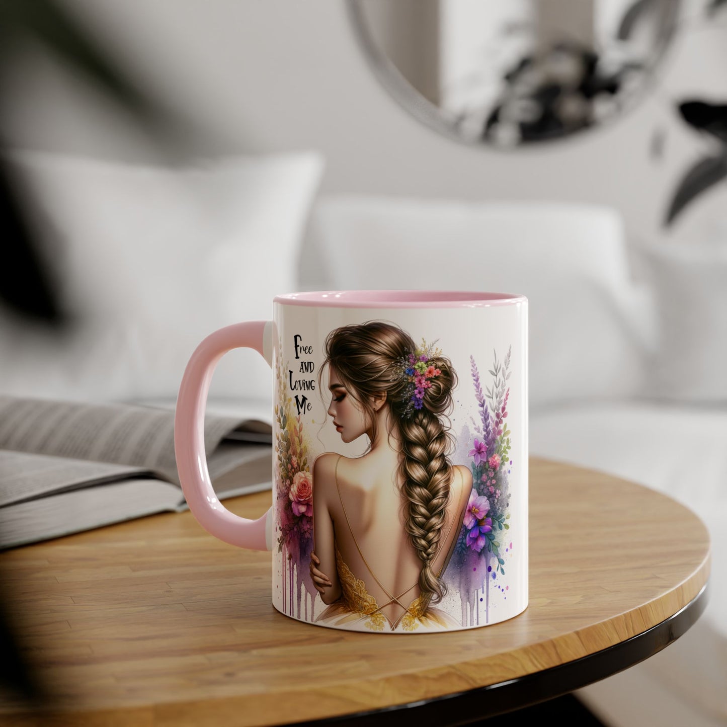Bohemian Inspirational Mug, Free and Loving Me Coffee Cup, Unique Gift for Her, Floral Design, Tea Lover's Mug, Vintage Style Drinkware