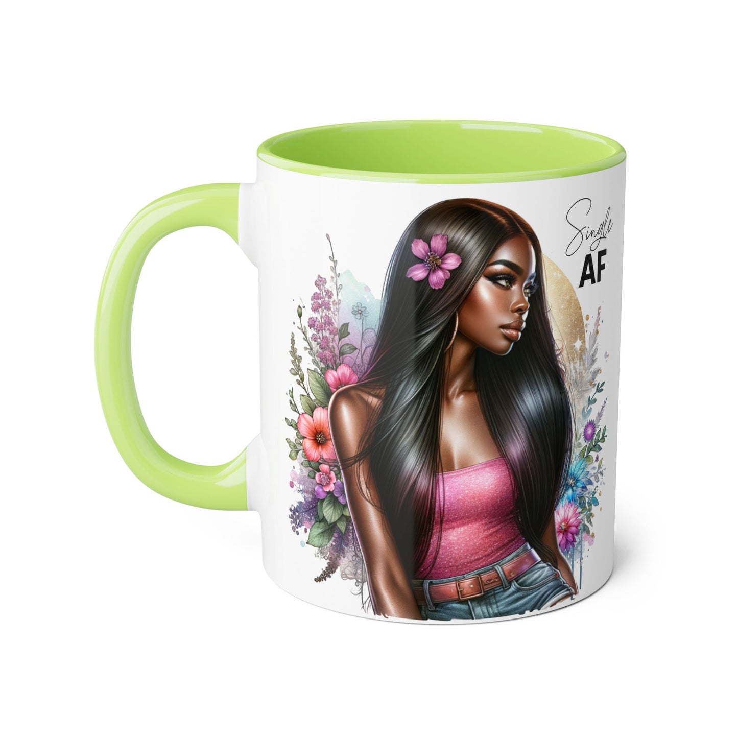 Single AF Stylish Accent Mug, Beautiful Coffee Cup, Unique Gift for Her, Trendy Drinkware, Floral Design Mug, Inspirational Sip