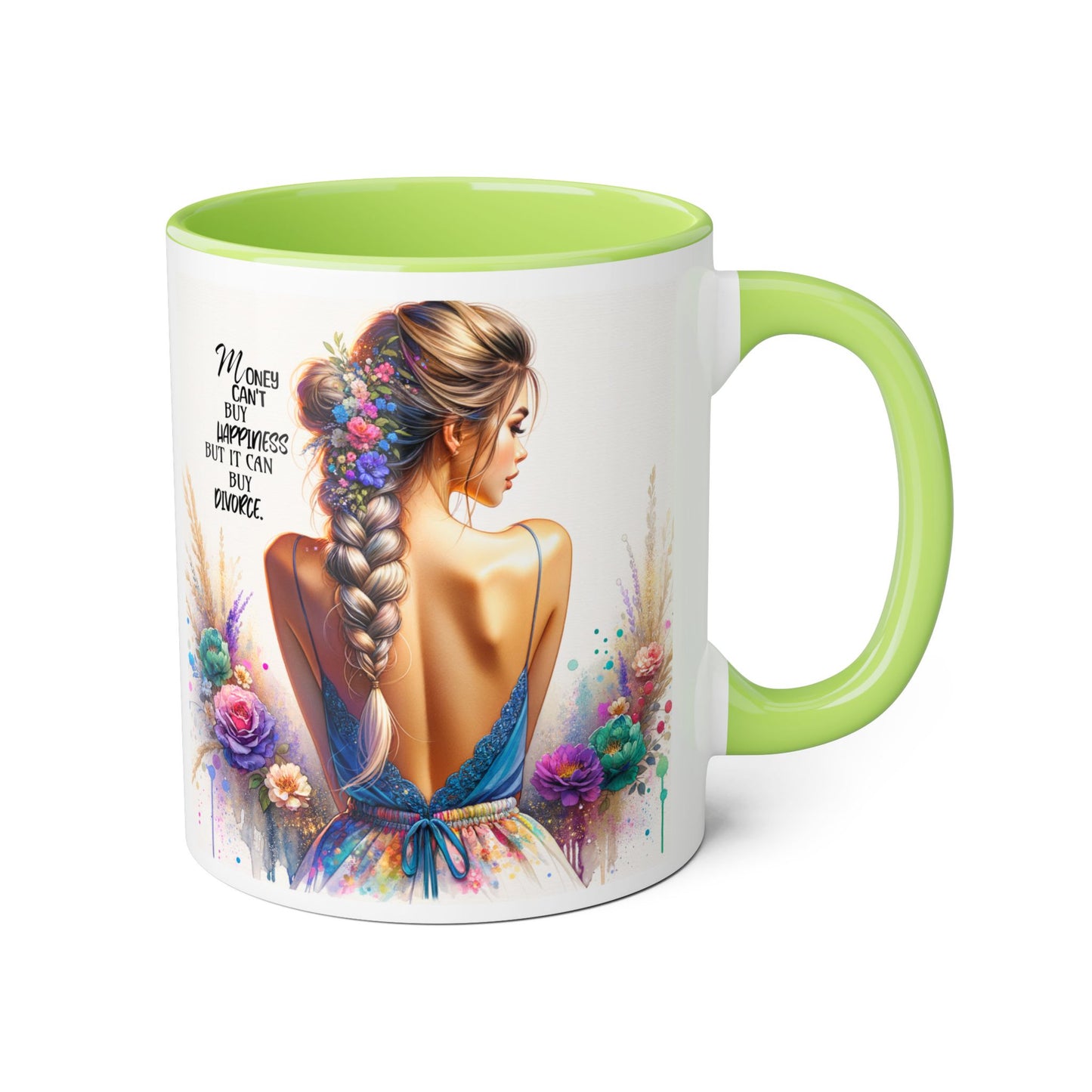 Money Can't Buy Happiness But It Can Buy Divorce Humoristic Empowering Accent Mugs | Inspirational Gift for Women | Unique Coffee Mug | Floral Design | Self-Care Reminder | Motivational Quote