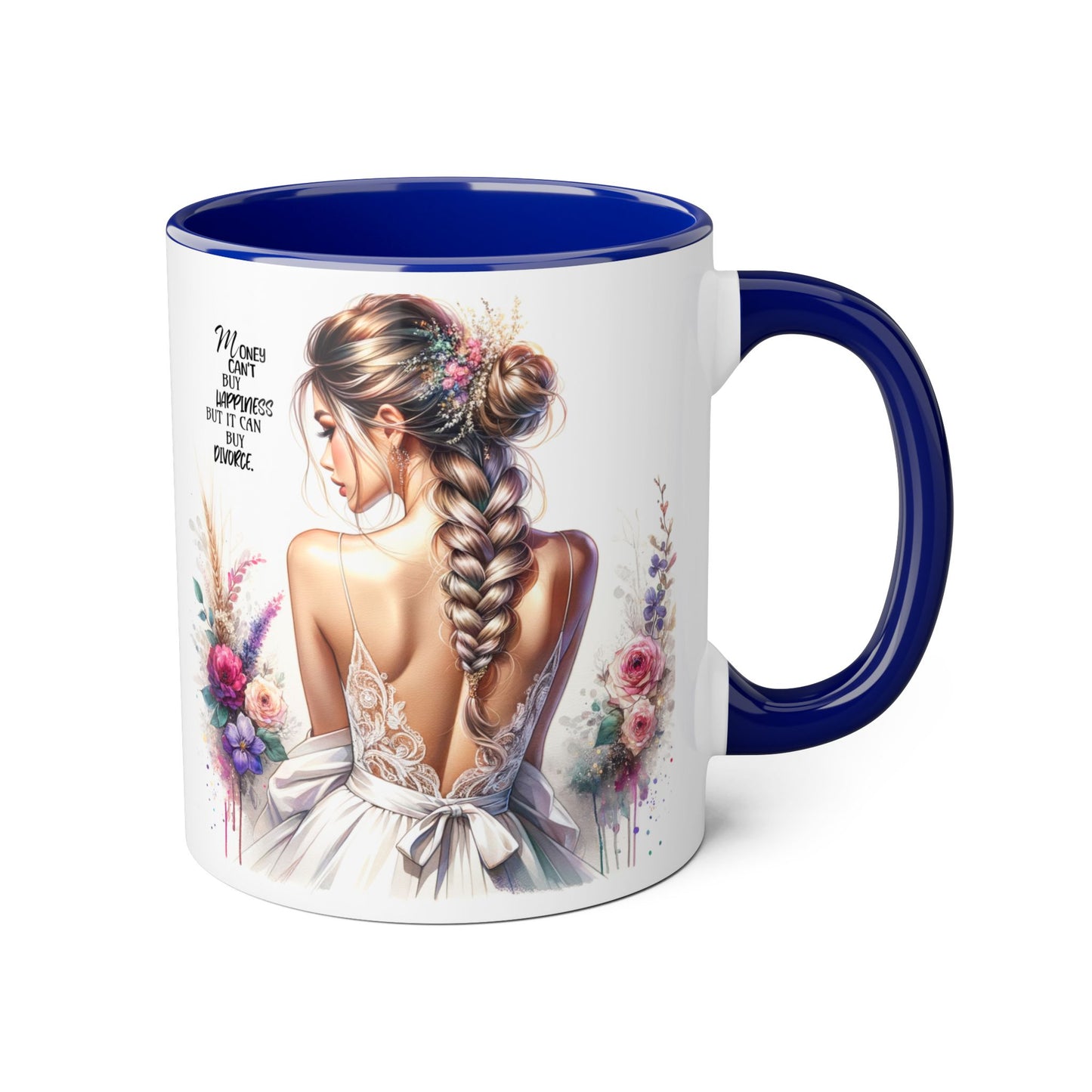 Money Can't Buy Happiness But It Can Buy Divorce Humoristic Elegant Floral Accent Mug, Inspirational Gift, Coffee Cup for Brides, Wedding Favors, Self-Care Reminder, Home Décor