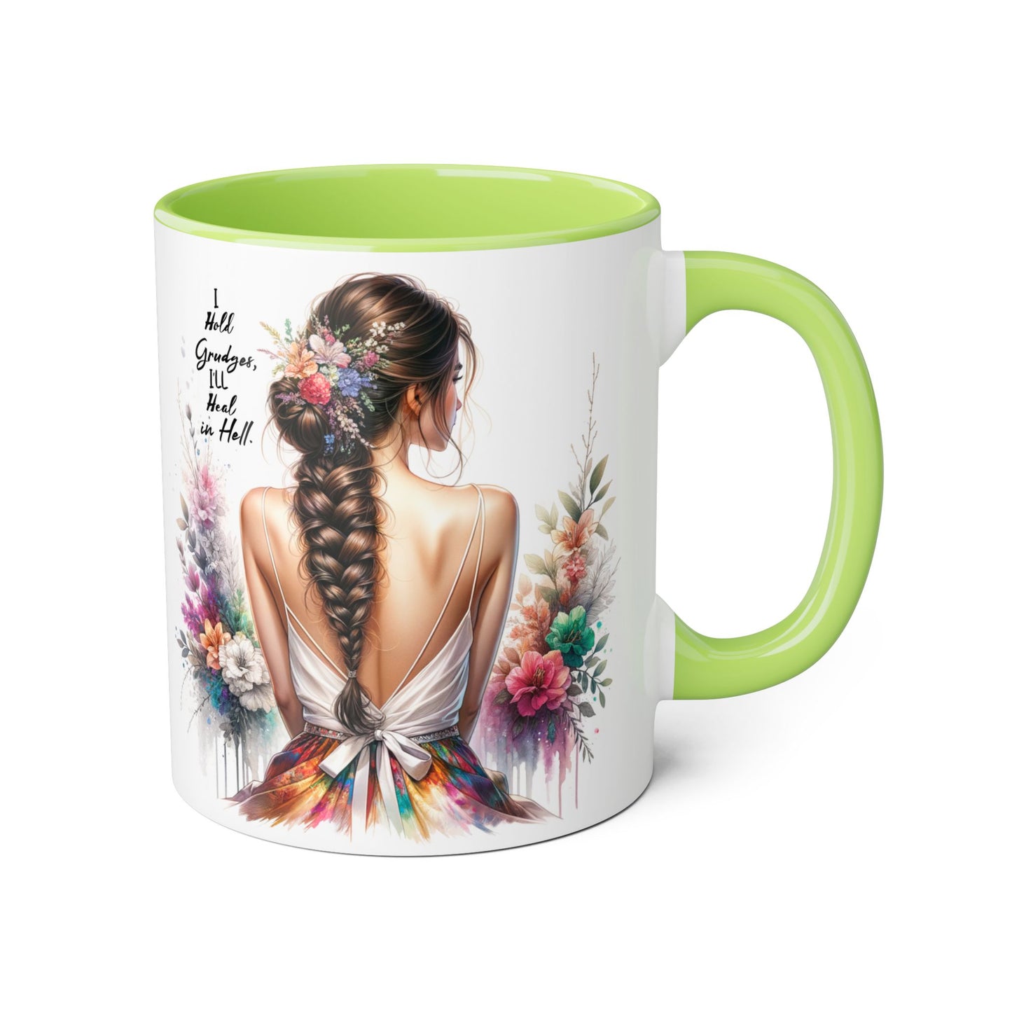 I Hold Grudges, I'll Heal in Hell Floral Art Accent Mug, Coffee Cup Gift, Inspirational Drinkware, Home Decor, Unique Present for Friends