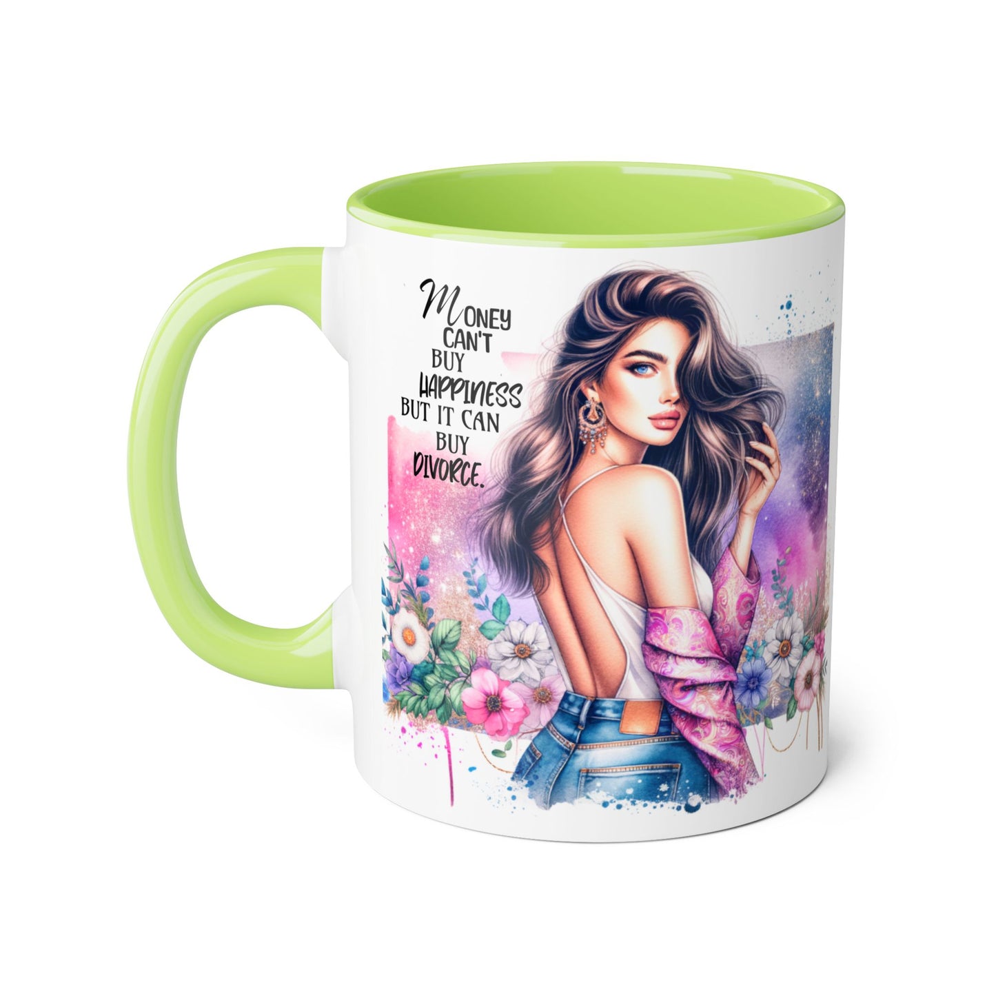 Money Can't Buy Happiness But It Can Buy Divorce Humoristic Empowerment Mug for Self-Love, Coffee Cup, Birthday Gift, Inspirational Decor, Divorce Gift, Floral Design