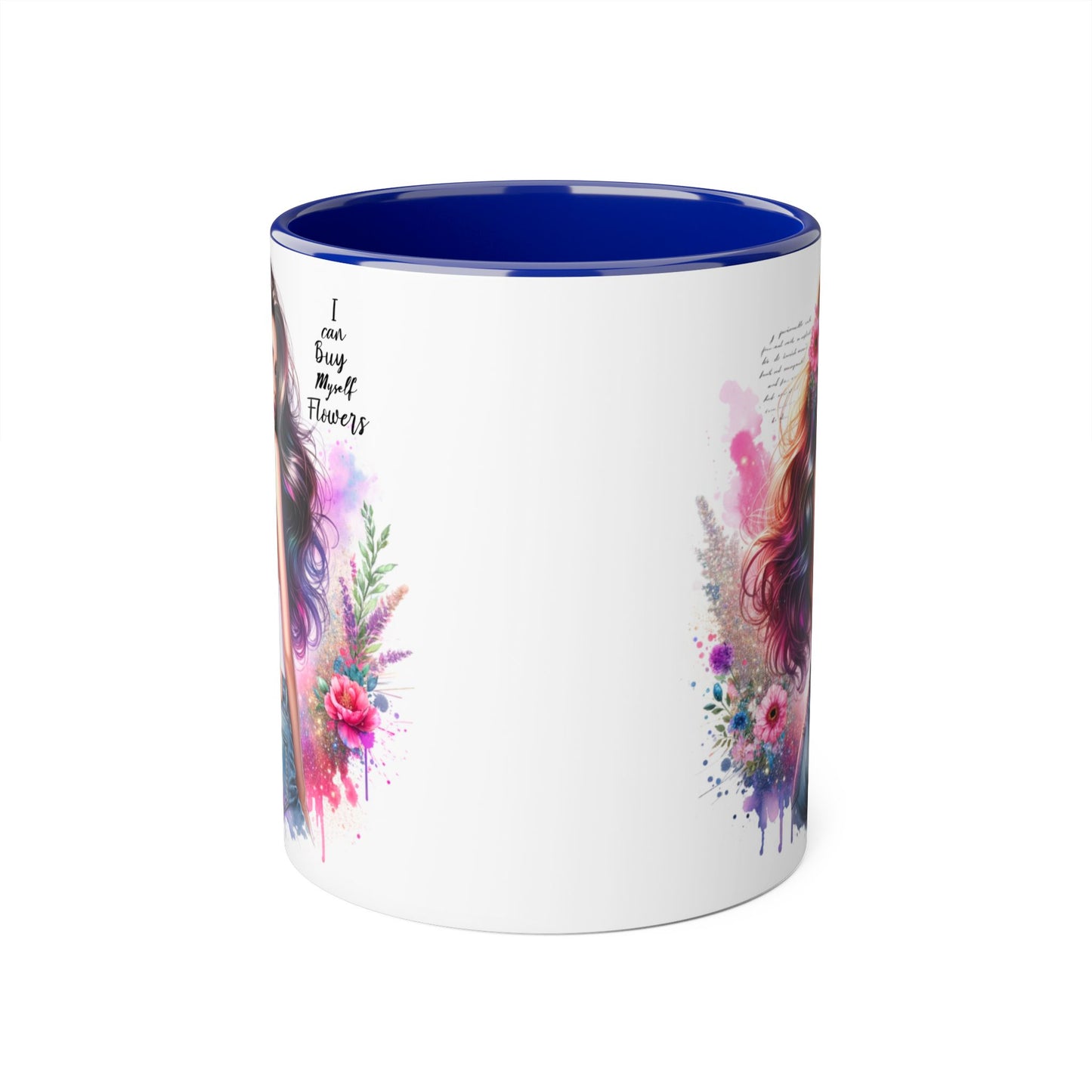 I Can Buy Myself Flowers Floral Art Coffee Mug, Botanical Gift for Her, Colorful Mug for Tea, Art Lover Present, Inspirational Quote Cup