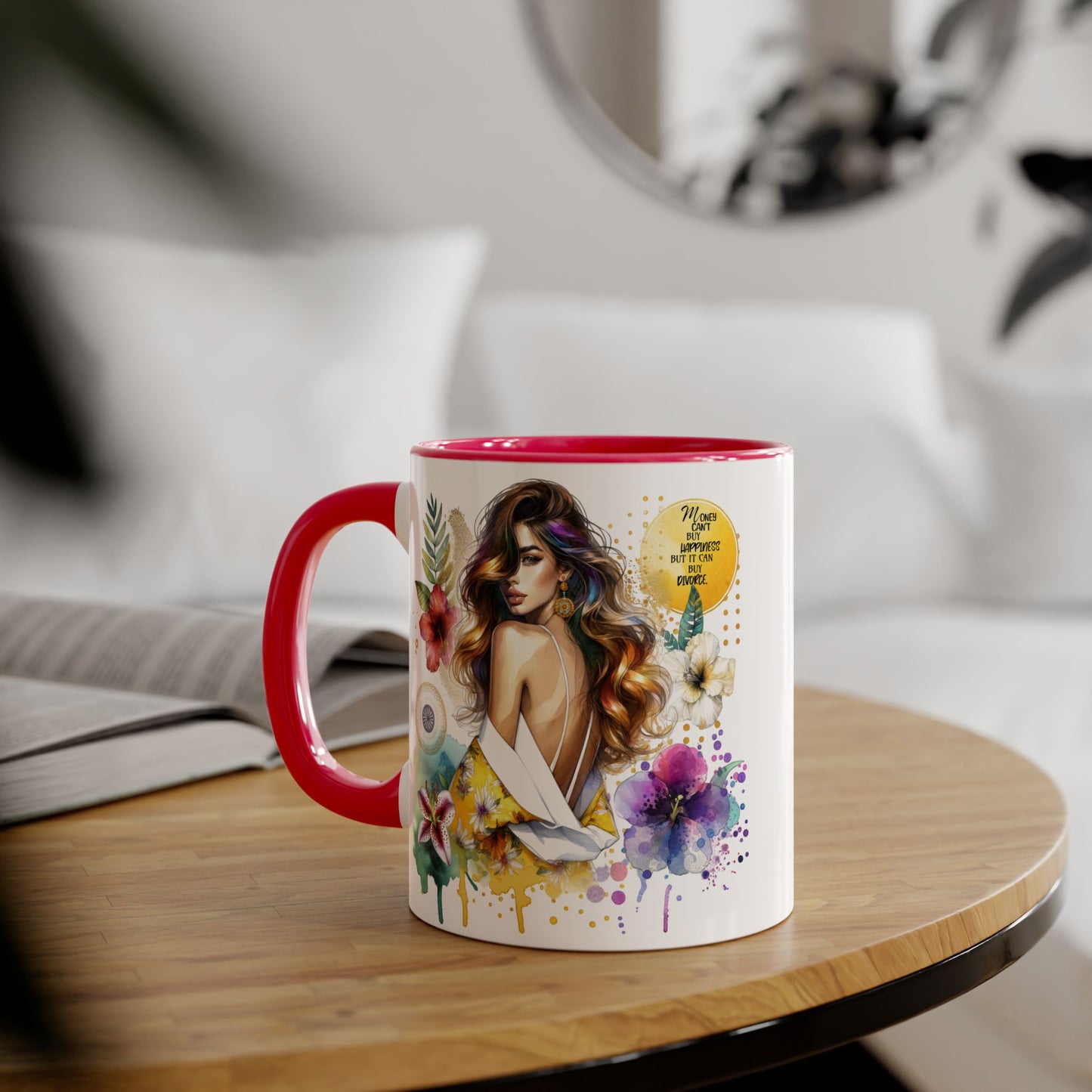 Money Can't Buy Happiness But It Can Buy Divorce Accent Mugs, 11oz