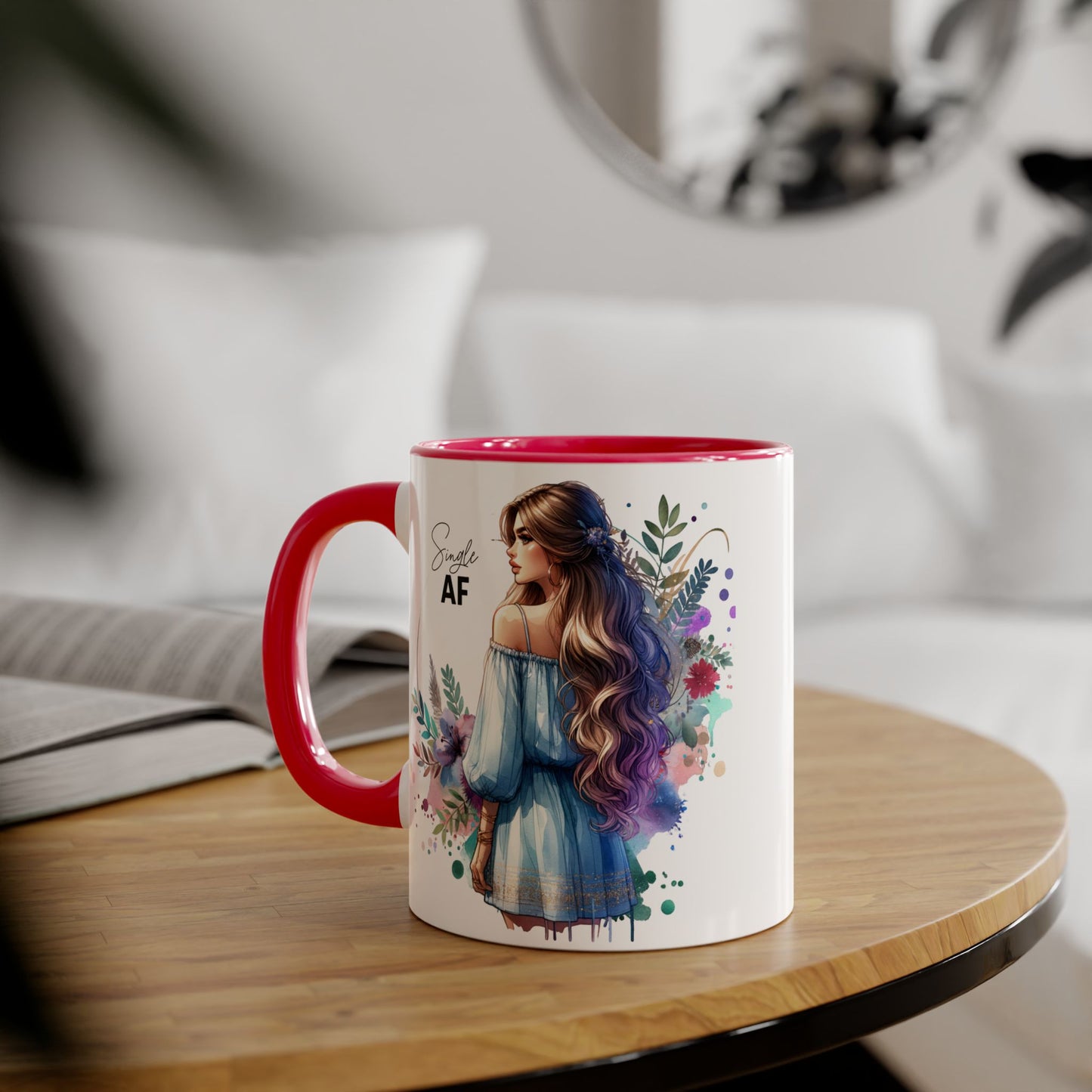 Single AF Boho Art Accent Mug, Unique Coffee Mug, Gift for Her, Floral Mug, Inspirational Mug, Perfect for Birthdays, Encouragement