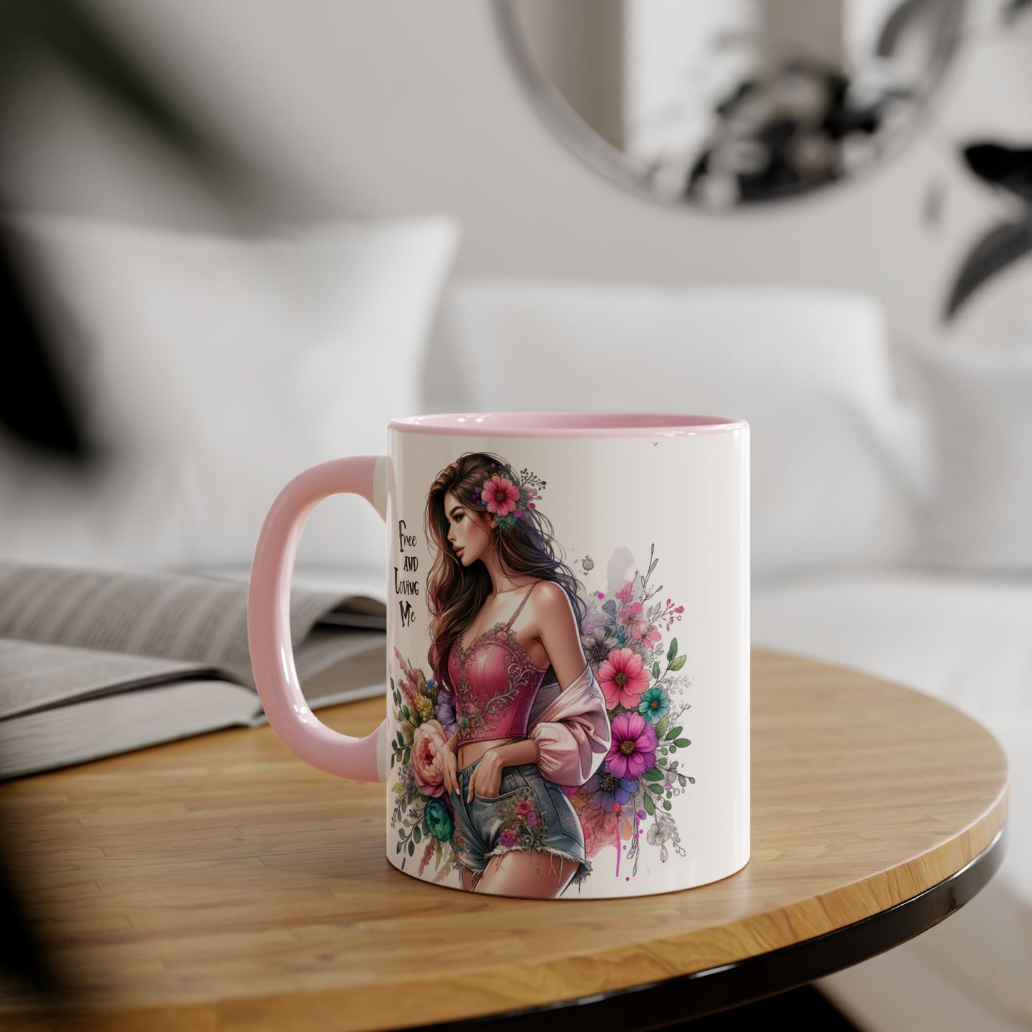 Bohemian Floral Accent Mug, 11oz Coffee Cup, Artisanal Drinkware, Perfect Gift for Nature Lovers, Inspirational Quote Mug, Unique Home Decor