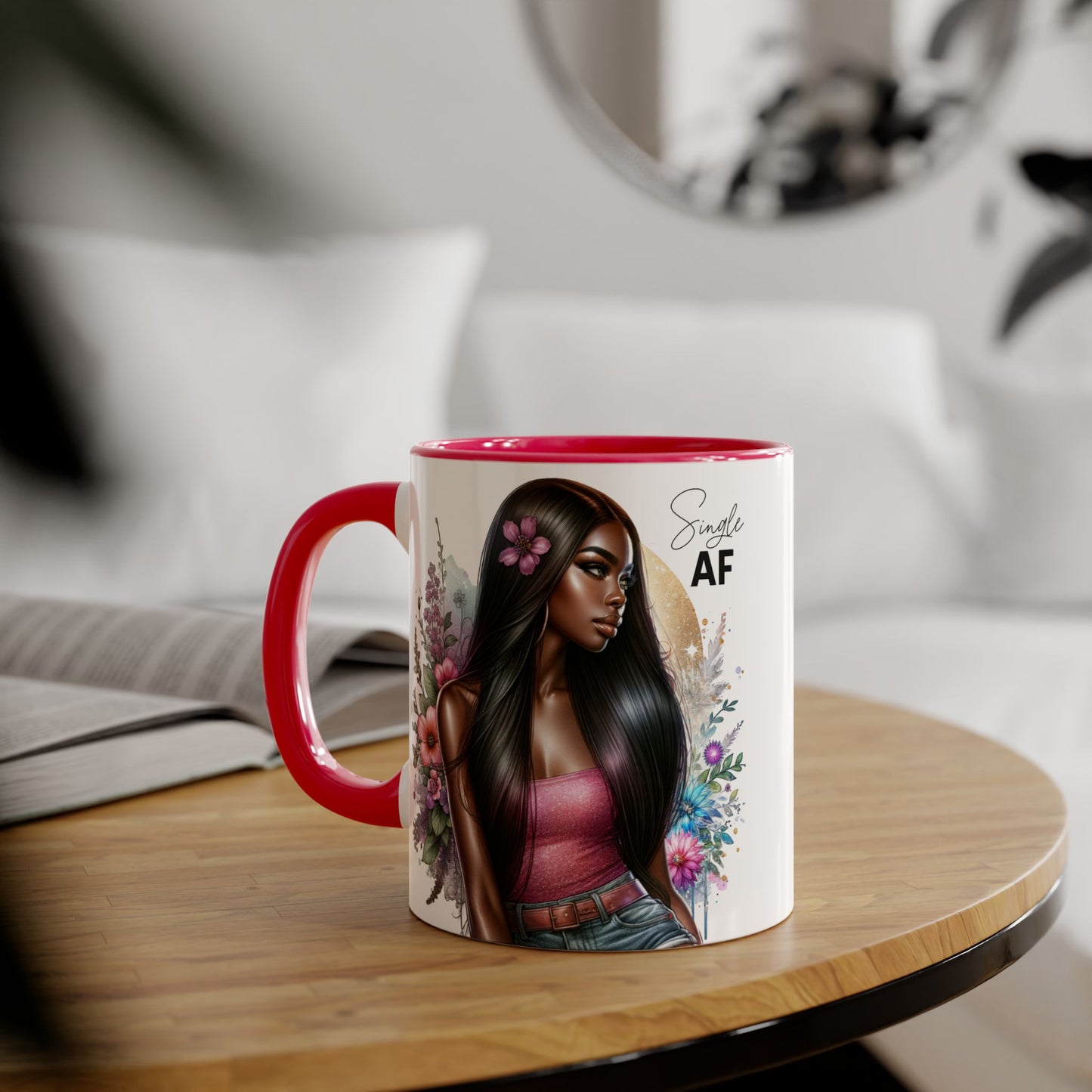 Single AF Stylish Accent Mug, Beautiful Coffee Cup, Unique Gift for Her, Trendy Drinkware, Floral Design Mug, Inspirational Sip