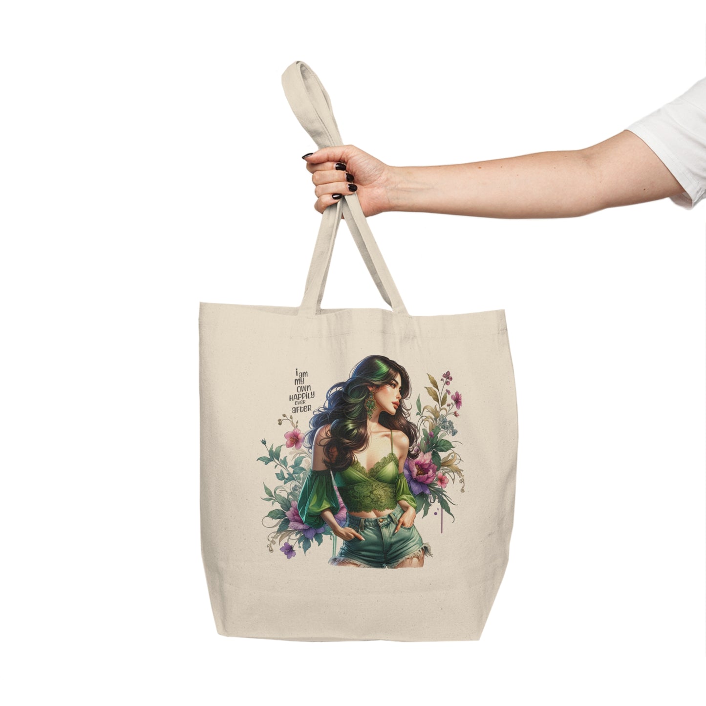 I Am My Own Happily Ever After Stylish Canvas Tote Bag, Floral Design, Eco-Friendly Shopping Bag, Reusable Grocery Tote, Gift for Her, Boho Chic Fashion