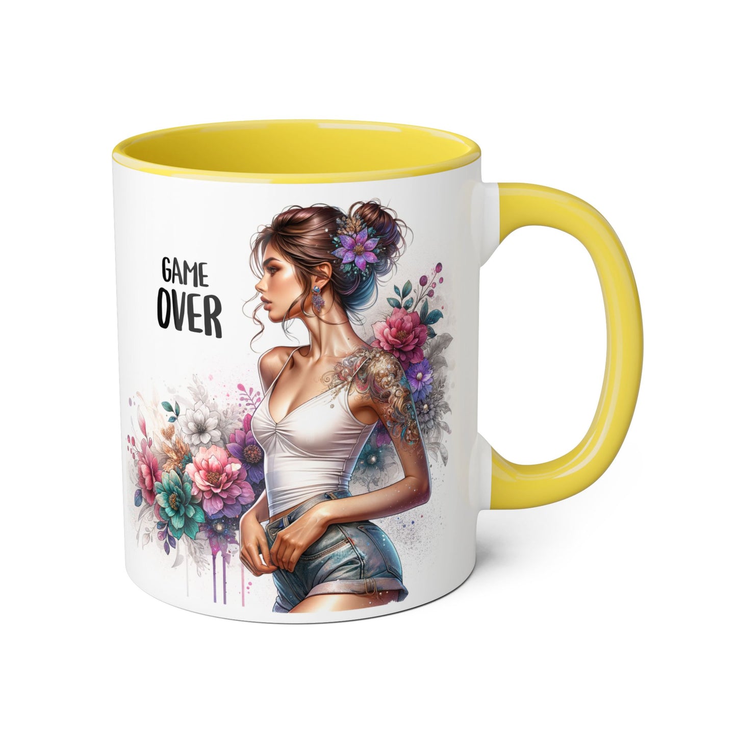 Floral Game Over Mug | Stylish Coffee Cup for Gamers | Unique Gift for Birthdays, Holidays, or Just Because, Tea Mug, Accent Mugs