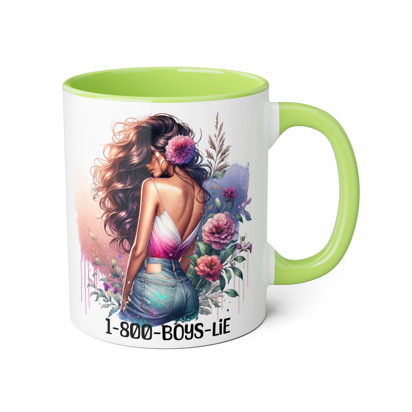1-800-BOYS-LIE Floral Glam Accent Mug - 11oz Cool Coffee Cup for Stylish Sips, Perfect for Gifts, Parties, or Everyday Use