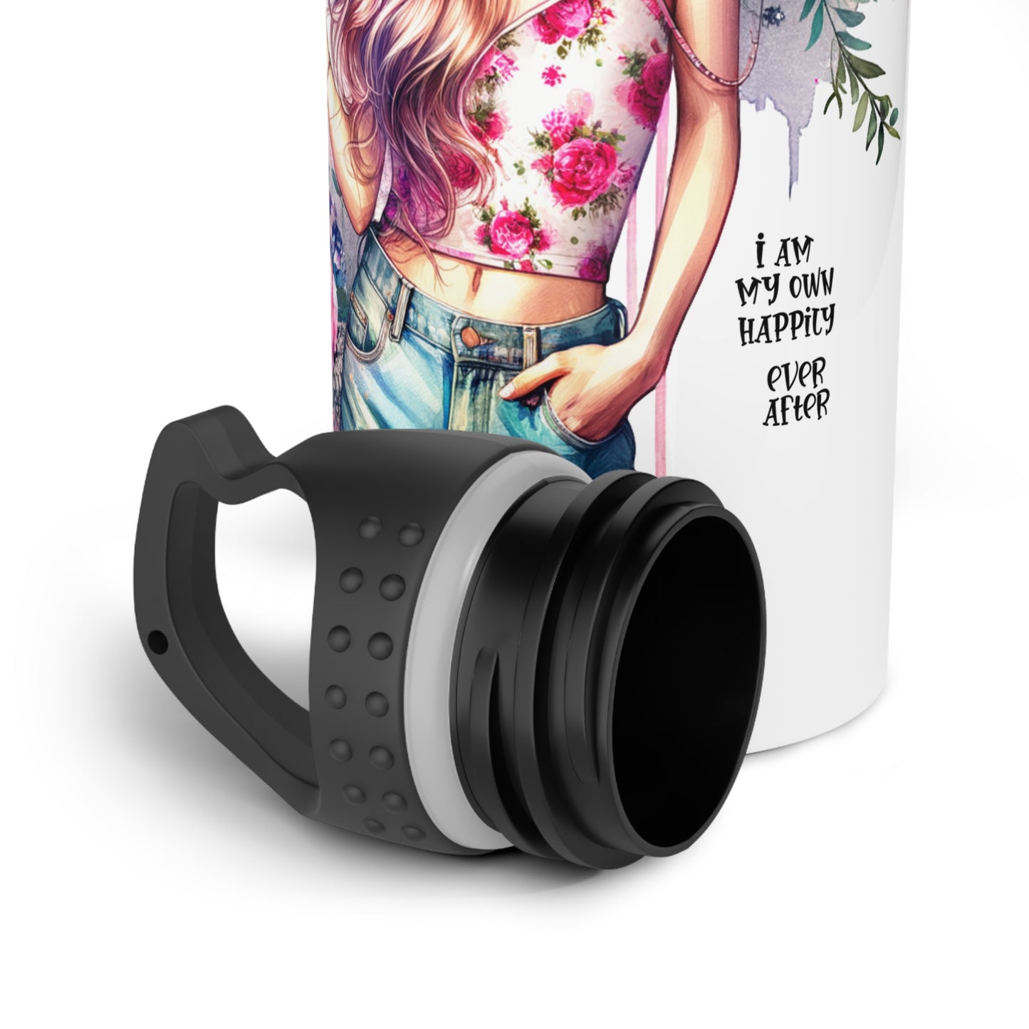 I Am My Own Happily Ever After Stylish Floral Stainless Steel Water Bottle, Trendy Hydration Bottle, Eco-Friendly Gift, Fitness Accessories, Summer Travel Gear