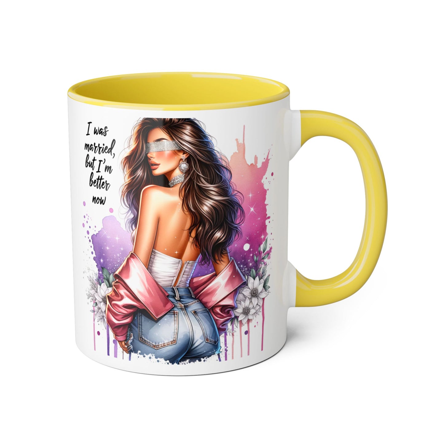 I Was Married Before But I'm Better Now Humoristic Empowered Woman Accent Mug - Inspirational Coffee Cup, Gift for Her, Motivational Mug, Self-Love Reminder, Unique Office Decor