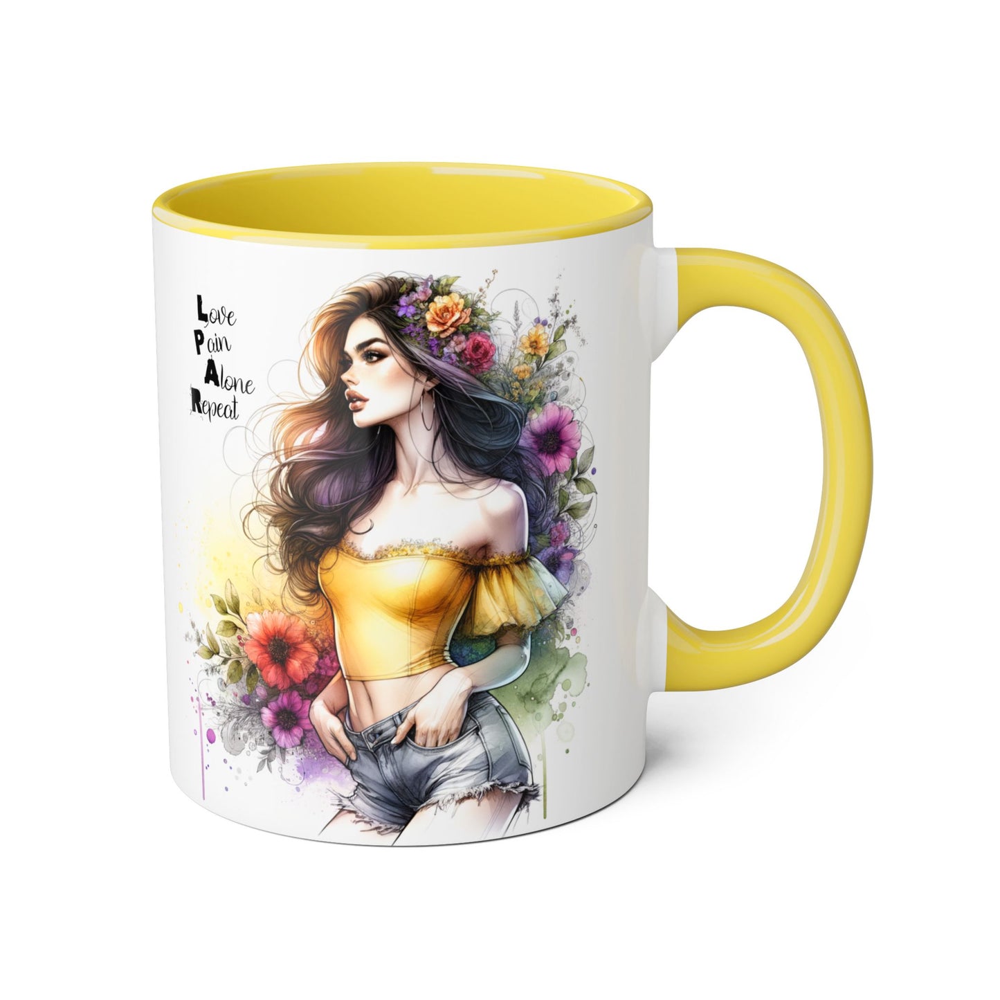 Colorful Artistic Accent Mug with Floral Design, Boho Coffee Cup, Gift for Her, Unique Tea Mug, Inspirational Quote Mug