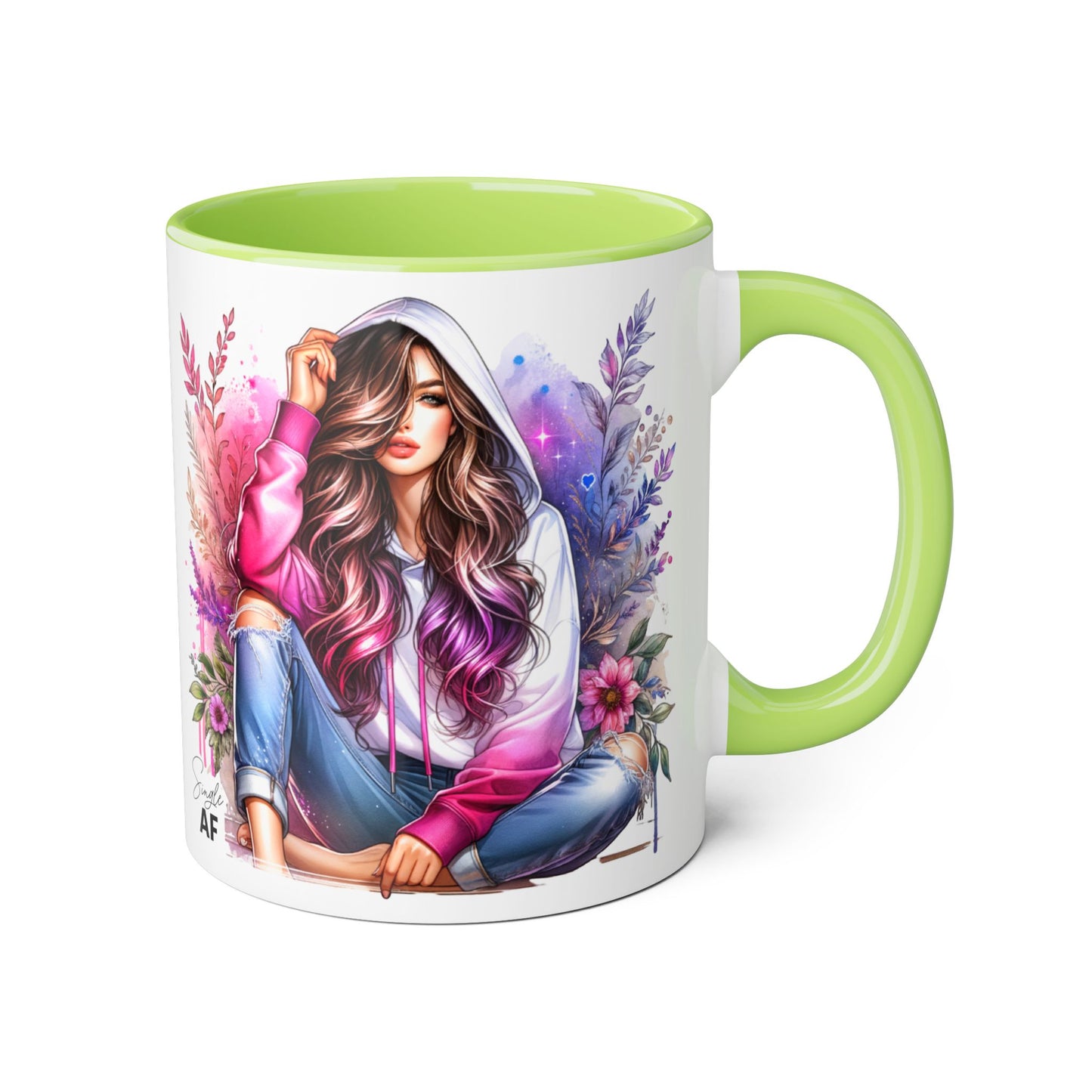 Single AF Stylish Accent Mugs for Coffee Lovers, Floral Art, Inspirational Gift, Appreciation Gift, Home Decor, Unique Mug Design