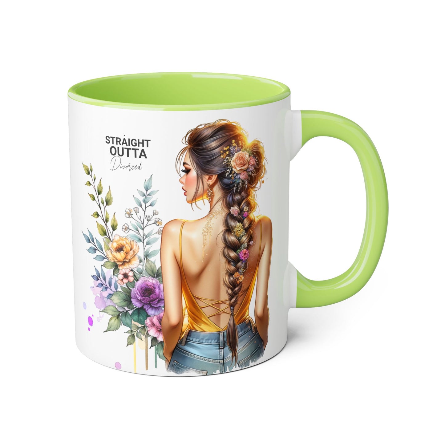 Straight Outta Divorced Humoristic Chic Floral Accent Mug with Elegant Design, Coffee Lover Gift, Home Decor, Mother's Day Present, Artistic Drinkware