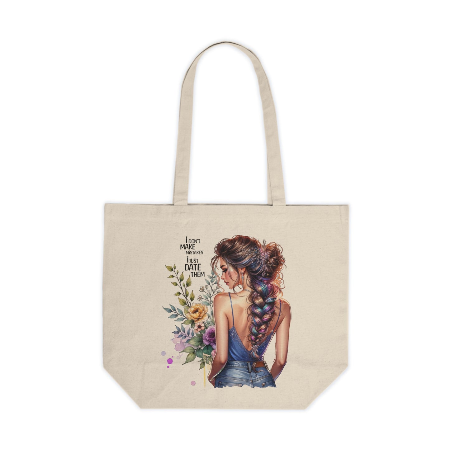 I Don`t Make Mistakes, I Just Date Them Beautiful Floral Canvas Shopping Tote, Stylish Grocery Bag, Eco-Friendly Tote, Gift for Her, Nature Lover Bag, Everyday Use