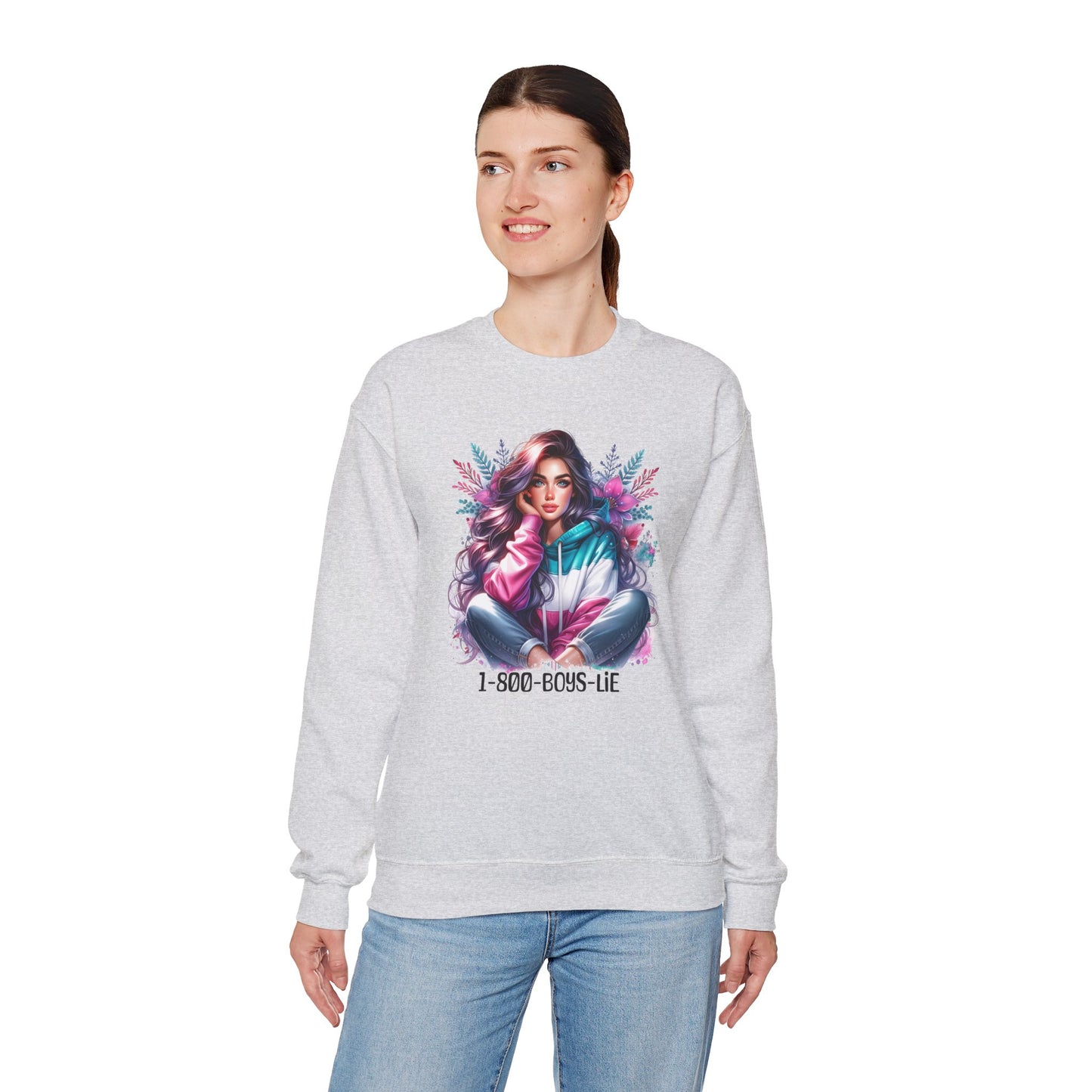 Chic Graphic Crewneck Sweatshirt - 1-800-BOYS-LIE, Cozy Sweatshirt, Fashion Sweatshirt, Casual Wear, Unique Gift, Trendy Outfit