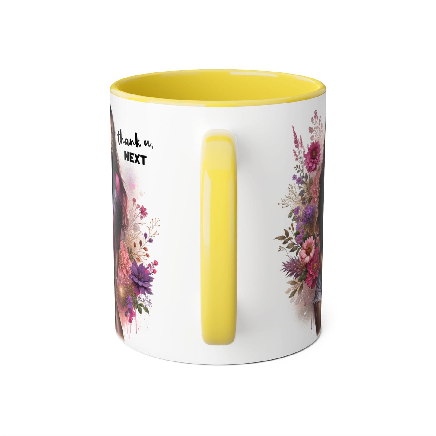 Thank U, Next Floral Artistic Accent Mug, Thank You Next Coffee Cup, Colorful Gift for Her, Boho Style Ceramic Mug, Unique Tea Mug