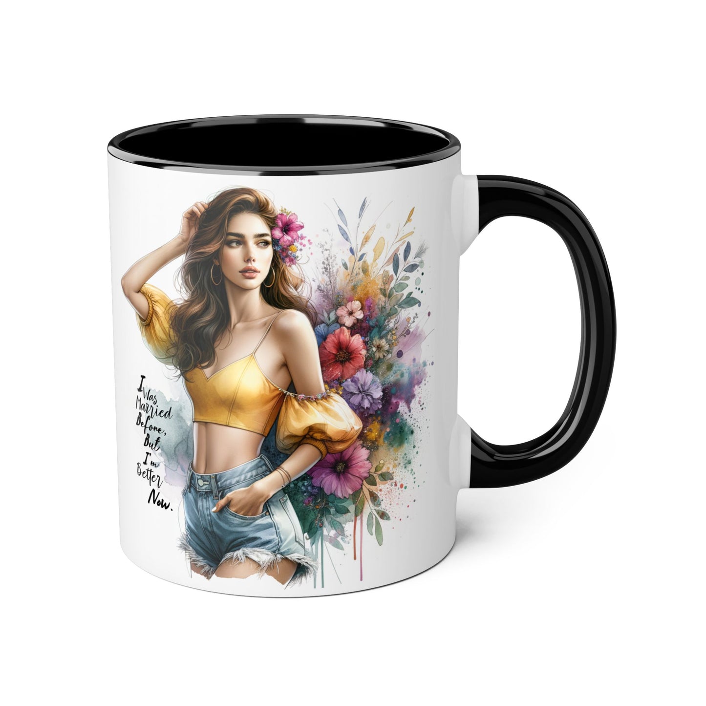 I Was Married Before But I'm Better Now Humoristic Chic Floral Accent Mug - Inspirational Art for Coffee Lovers, Gifts for Friends, Home Decor, Motivational Drinkware, Birthday Present