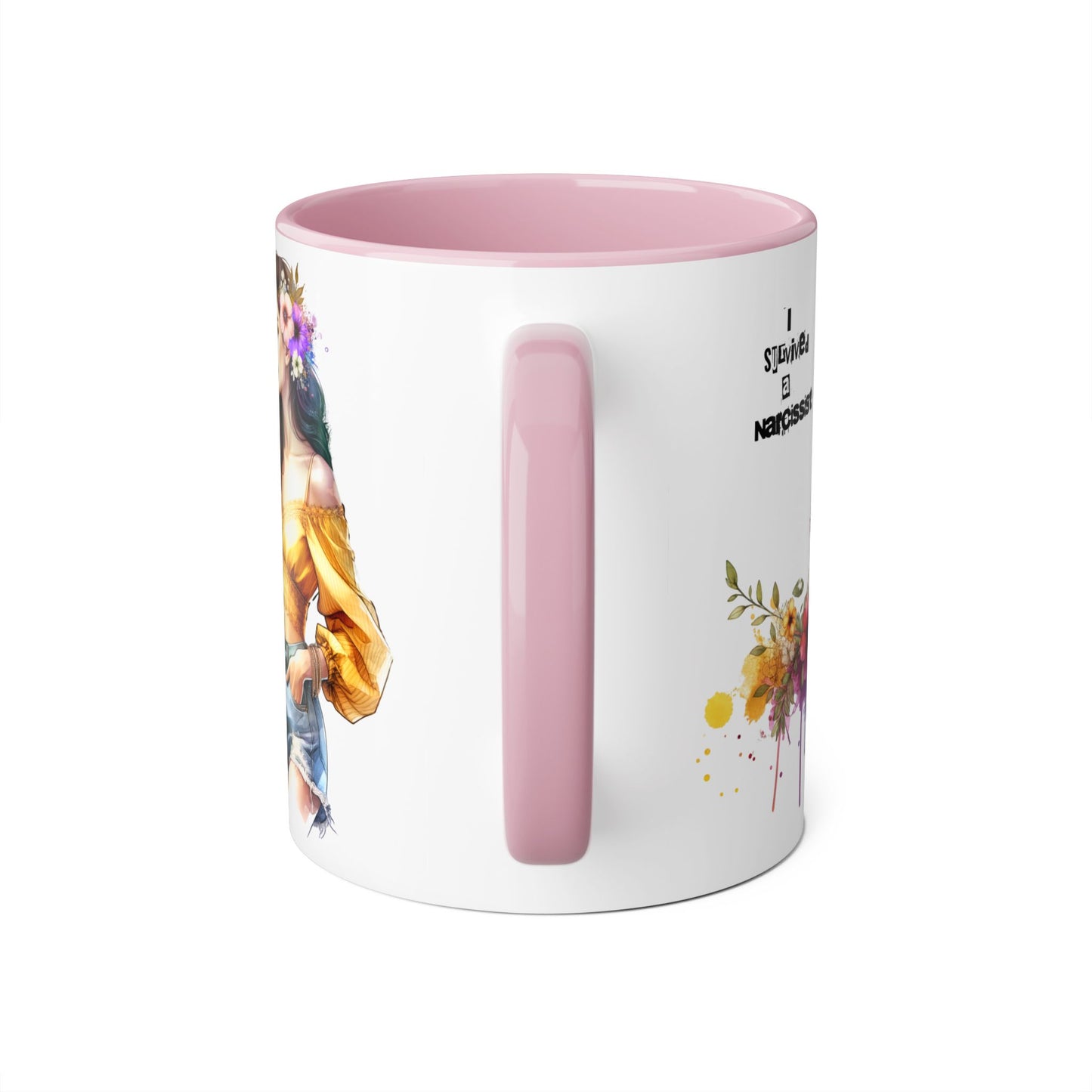 Empowering Accent Mug, Flower Art Coffee Cup, I Survived a Narcissist, Gift for Her, Inspirational Tea Mug, Self-Care
