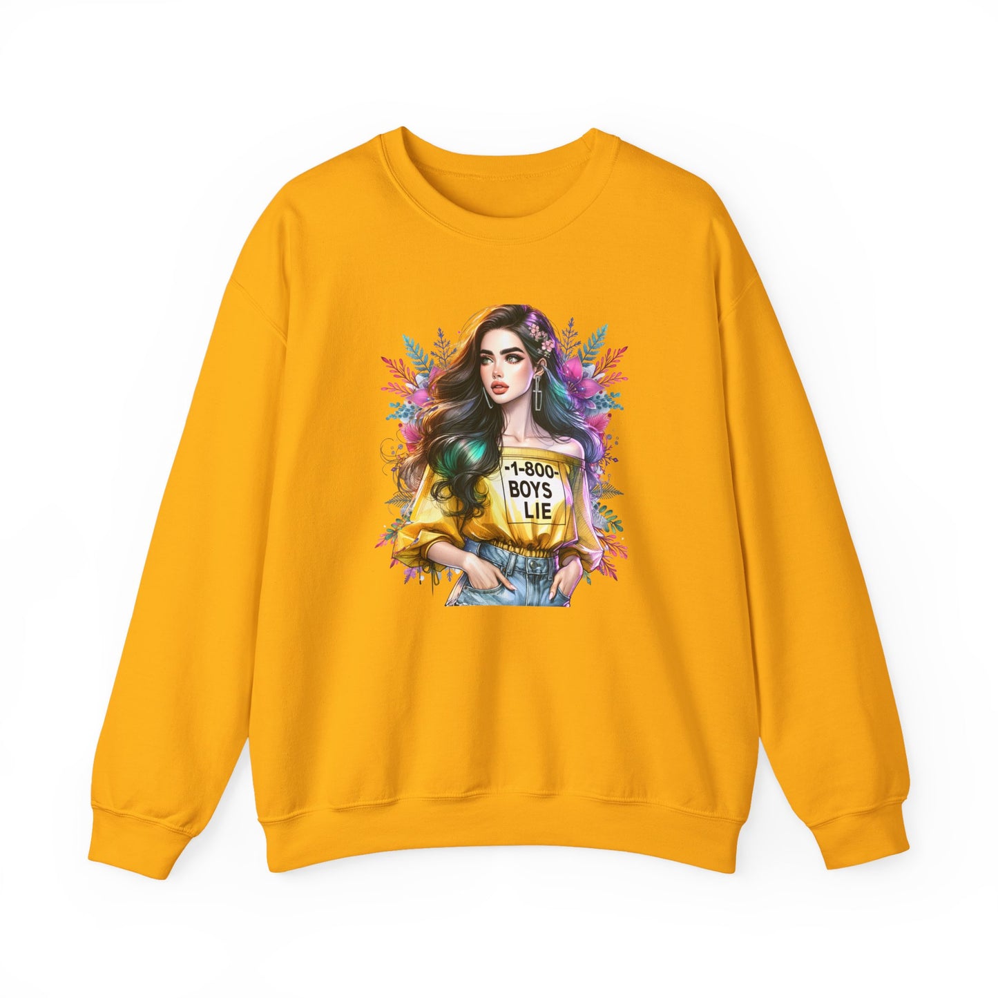 1-800-Boys-Lie Colorful Graphic Crewneck Sweatshirt - 'Boys Lie' Design, Unisex Sweatshirt, Trendy Gift, Casual Wear, Comfortable Outfit