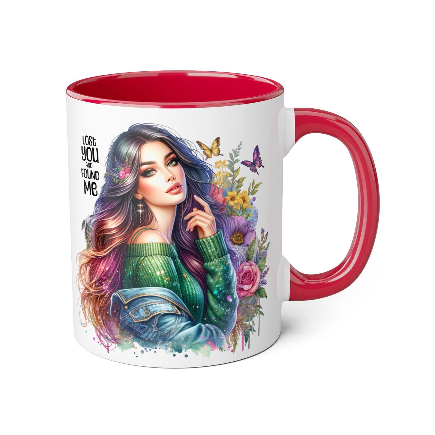 Colorful Accent Mug - "Lose You and Found Me" Design for Coffee Lovers, Unique Gift for Her, Floral Art Mug, Inspirational Drinkware