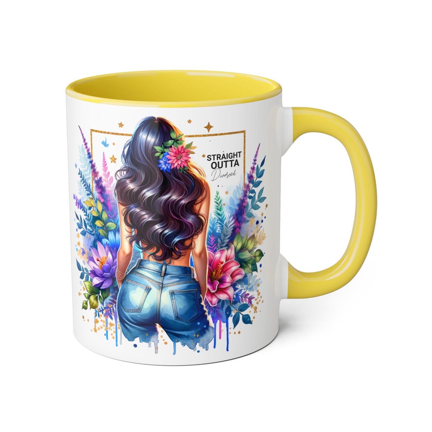 Straight Outta Divorced Humoristic Vibrant Floral Mug for Coffee Lovers, Straight Outta, Gift for Her, Inspirational Drinkware, Perfect for Birthdays, Celebrations