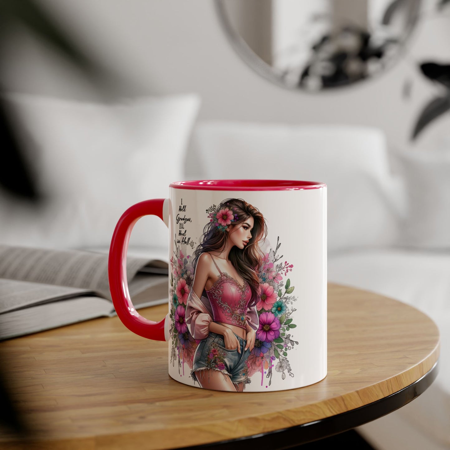 I Hold Grudges, I'll Heal in Hell Humoristic Floral Accent Mug