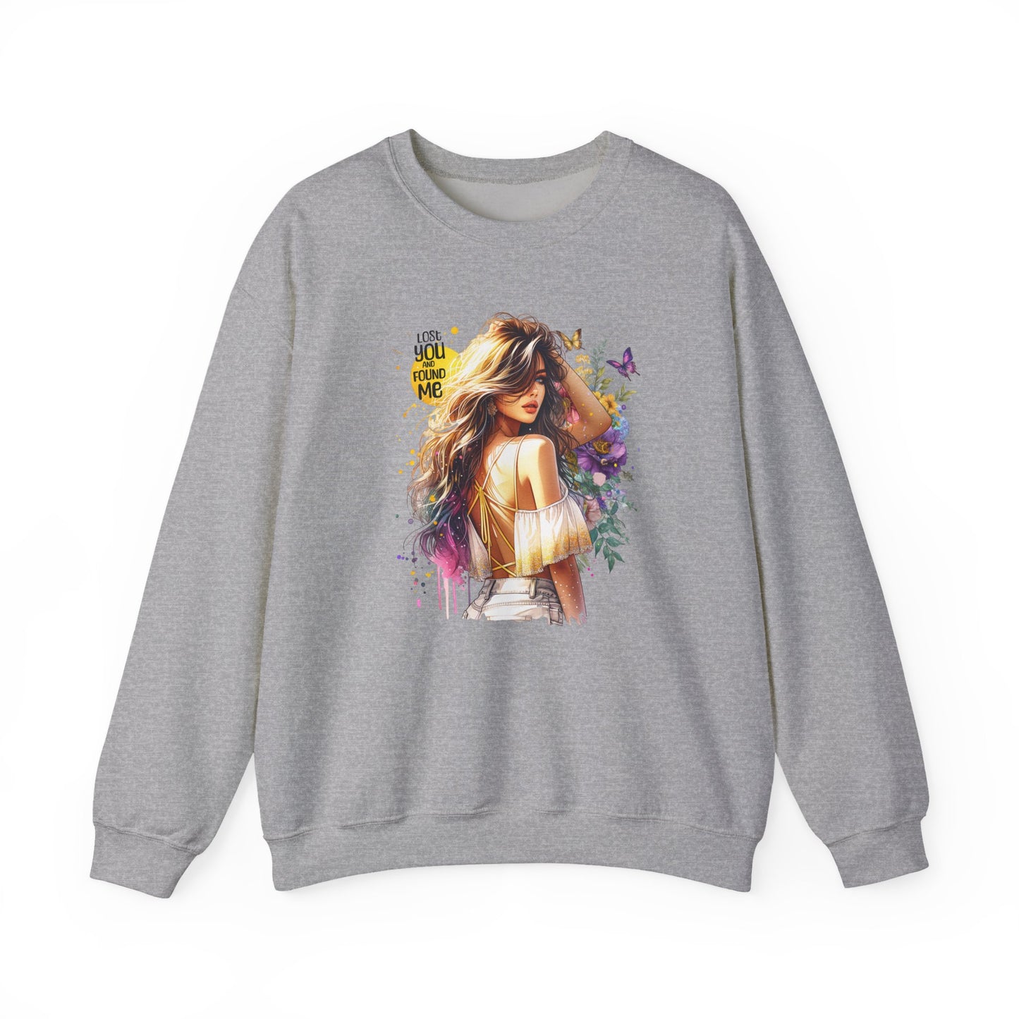 Lost You And Found Me Bohemian-Themed Crewneck Sweatshirt with Floral Design, Cozy Casual Wear, Gift for Her, Everyday Comfort, Family Gatherings, Spring Fashion